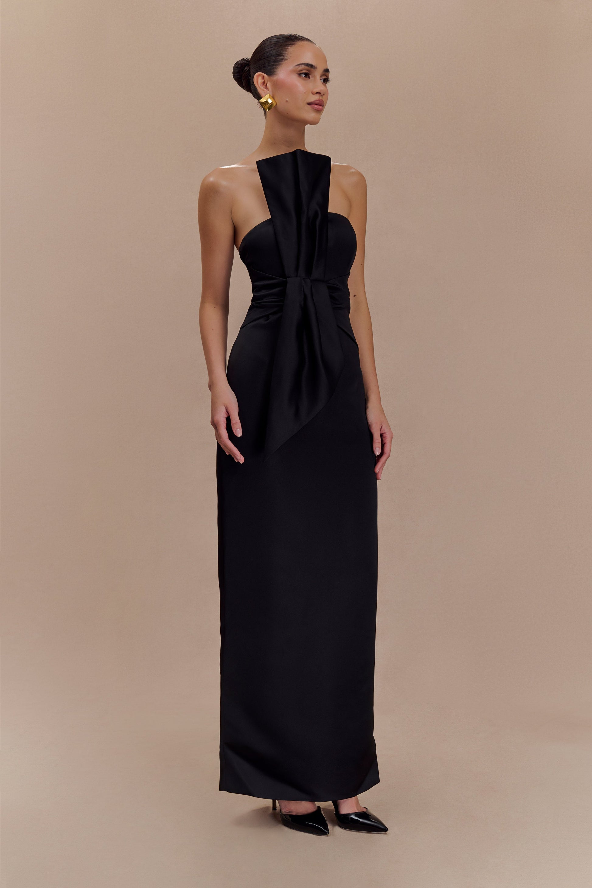 Cyrill Strapless Satin Structured Maxi Dress / Black | Meshki | XXS Cyrill Strapless Satin Structured Maxi Dress / Black | Meshki | XXS
