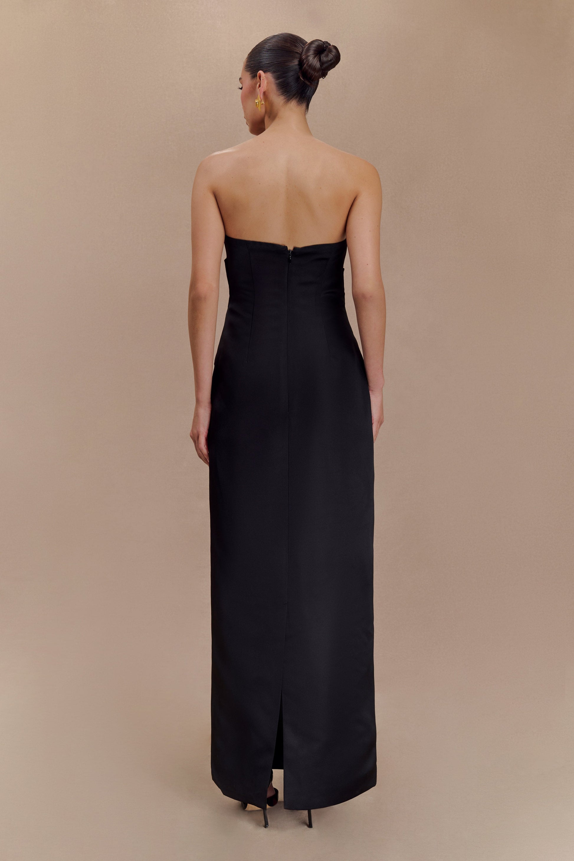 Cyrill Strapless Satin Structured Maxi Dress / Black | Meshki | XXS Cyrill Strapless Satin Structured Maxi Dress / Black | Meshki | XXS