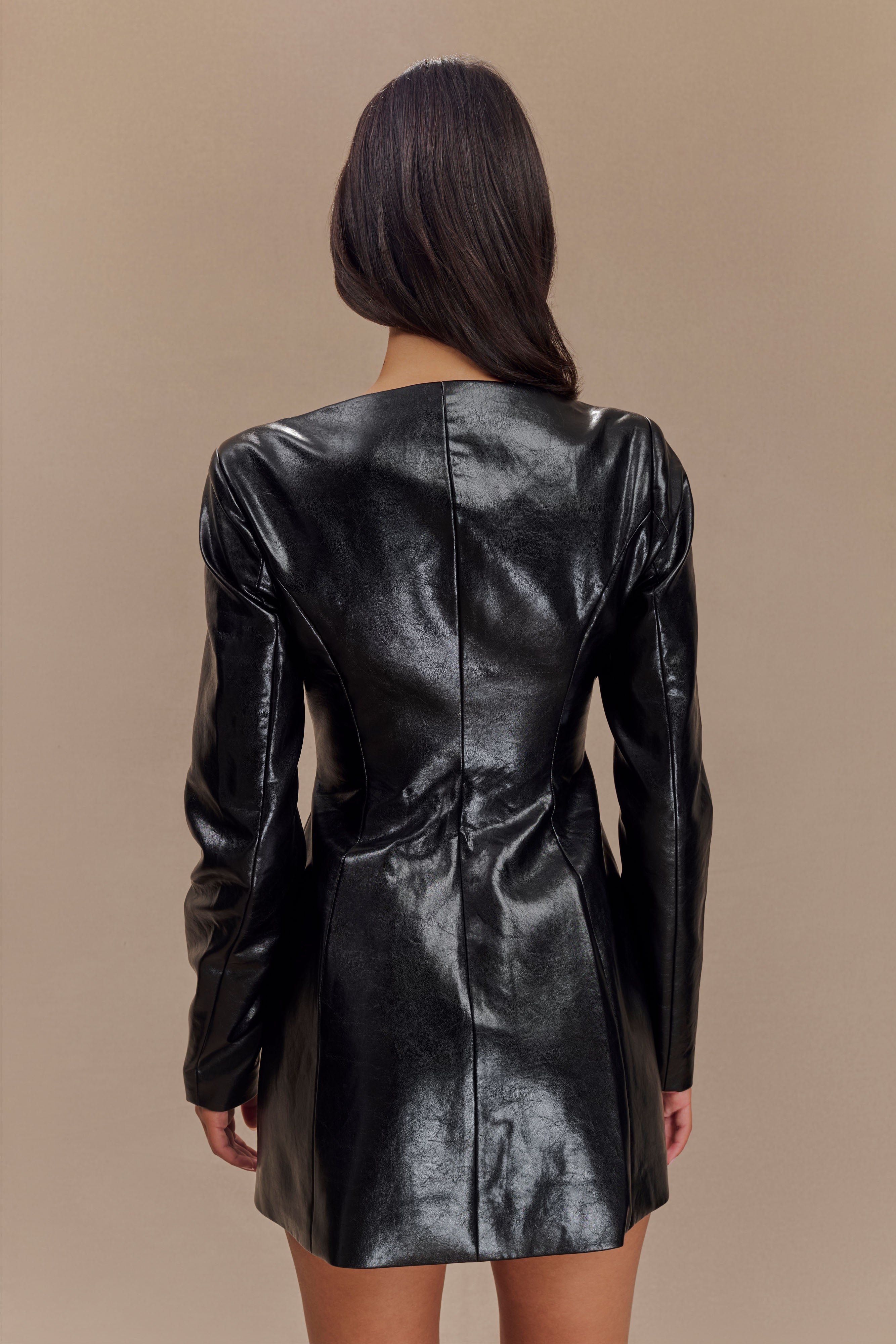 Nancy Faux Leather Mini Dress - Black | MESHKI US