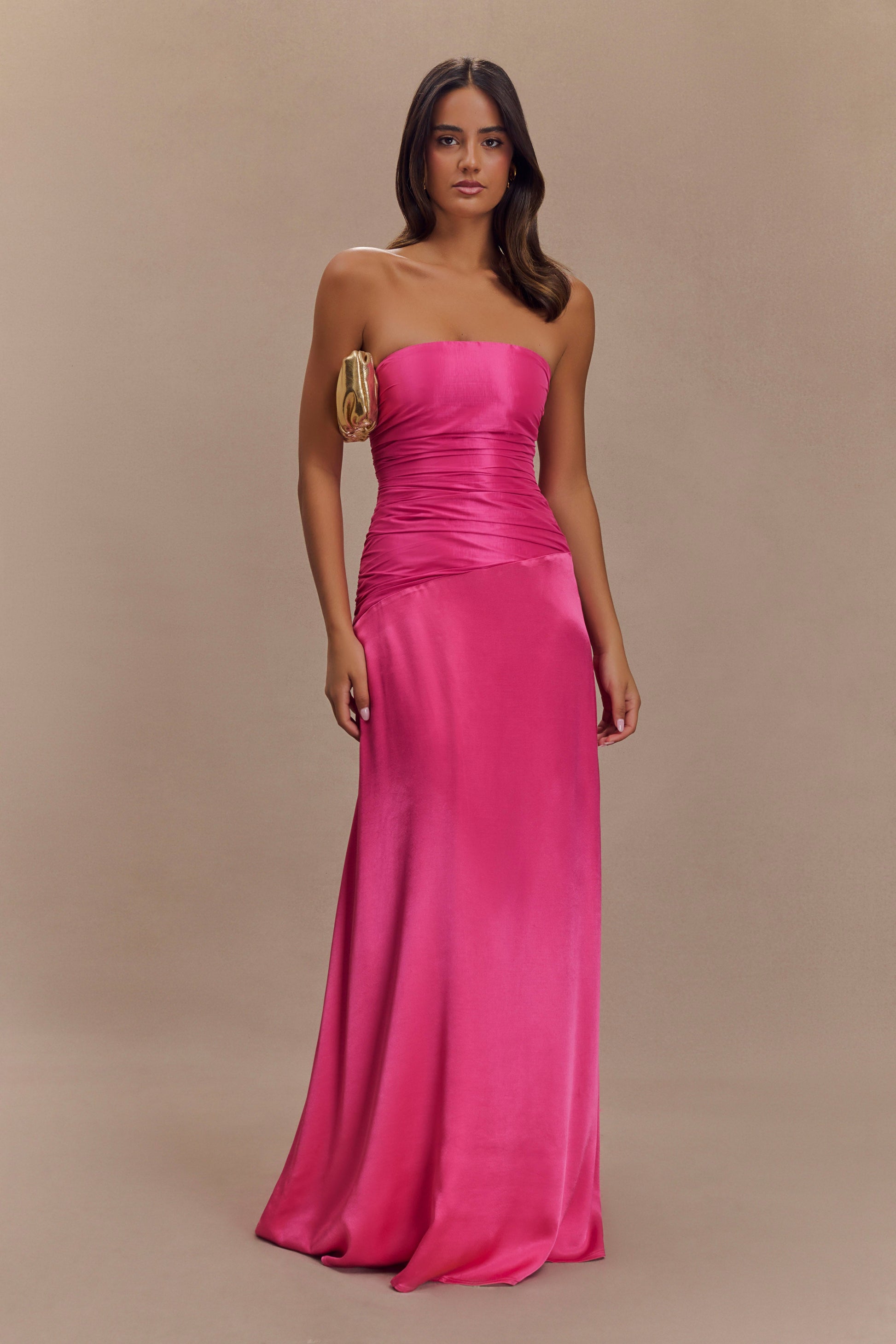 Serena Strapless Taffeta Maxi Dress / Crimson Pink | MESHKI Serena Strapless Taffeta Maxi Dress / Crimson Pink | MESHKI