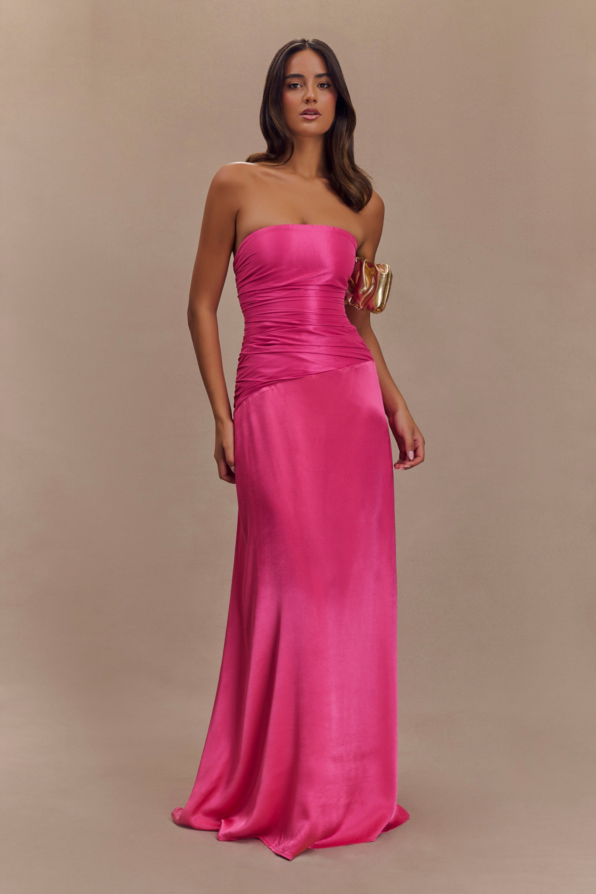 Serena Strapless Taffeta Maxi Dress / Crimson Pink | MESHKI | XXS Serena Strapless Taffeta Maxi Dress / Crimson Pink | MESHKI | XXS
