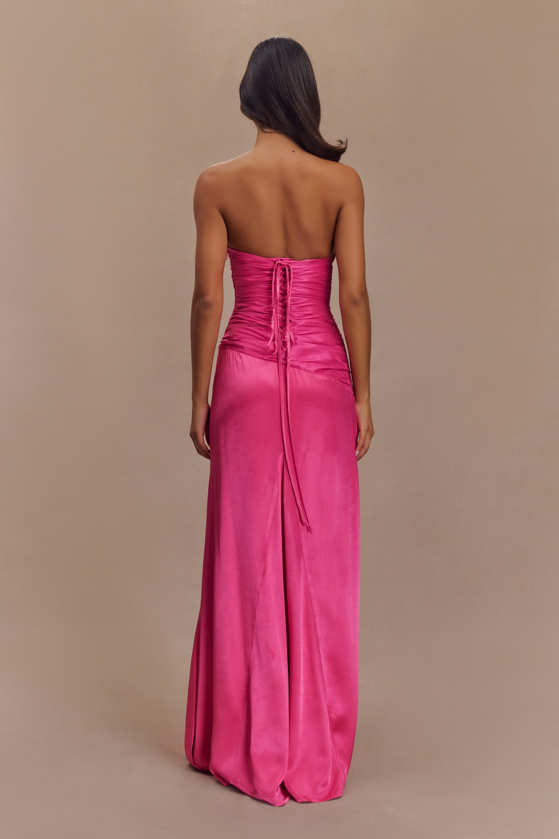 Serena Strapless Taffeta Maxi Dress / Crimson Pink | MESHKI