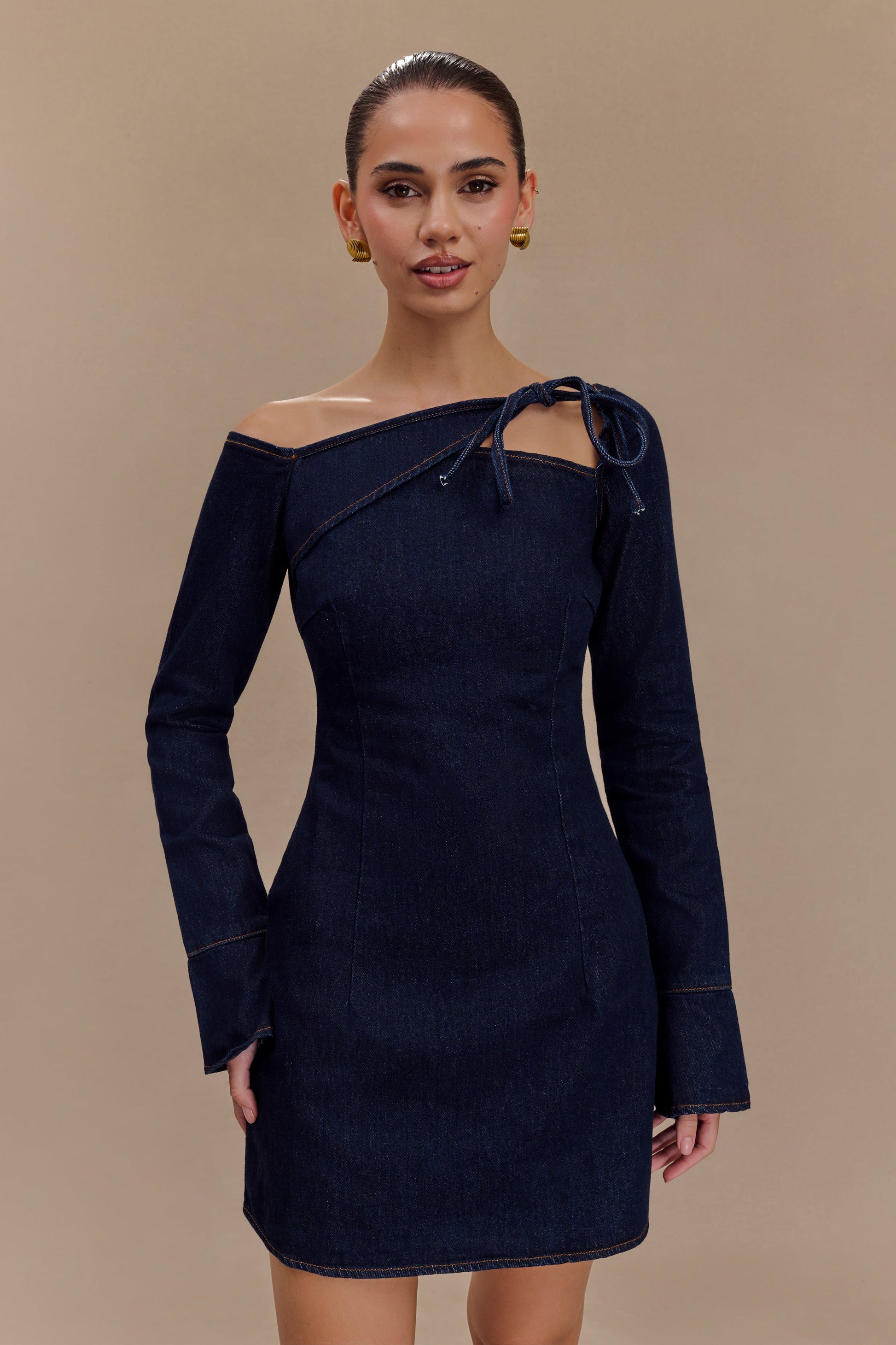 Cece Denim Mini Dress With Ties - Indigo Blue #6