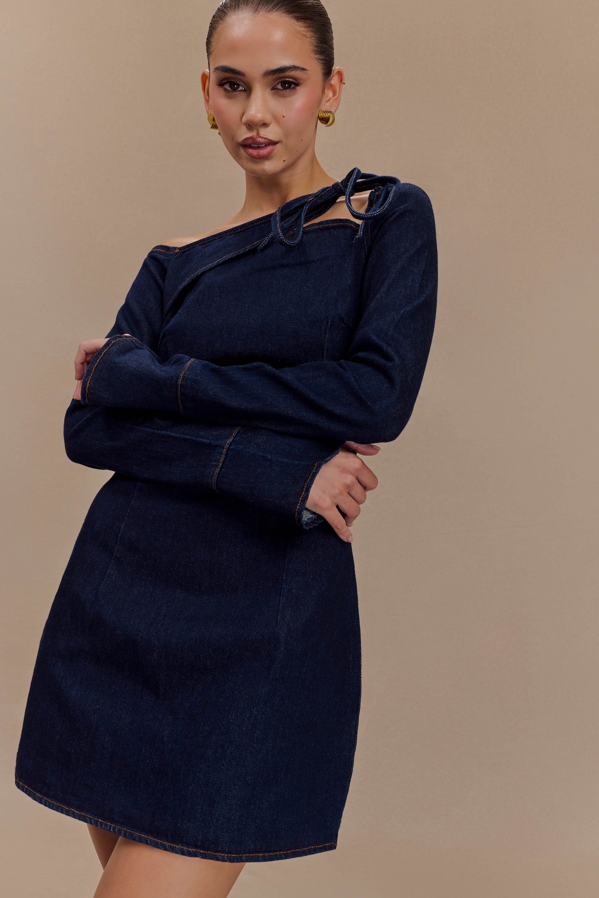 Cece Denim Mini Dress With Ties - Indigo Blue #5