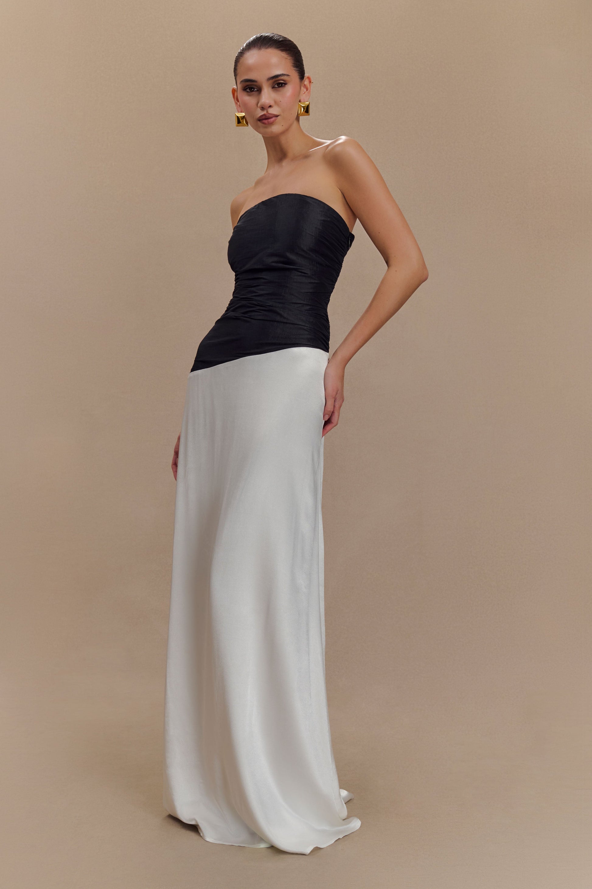 black and white dress strapless - Black Maxi Dress - Column Maxi Dress style gown A-line White Black Polka Dot