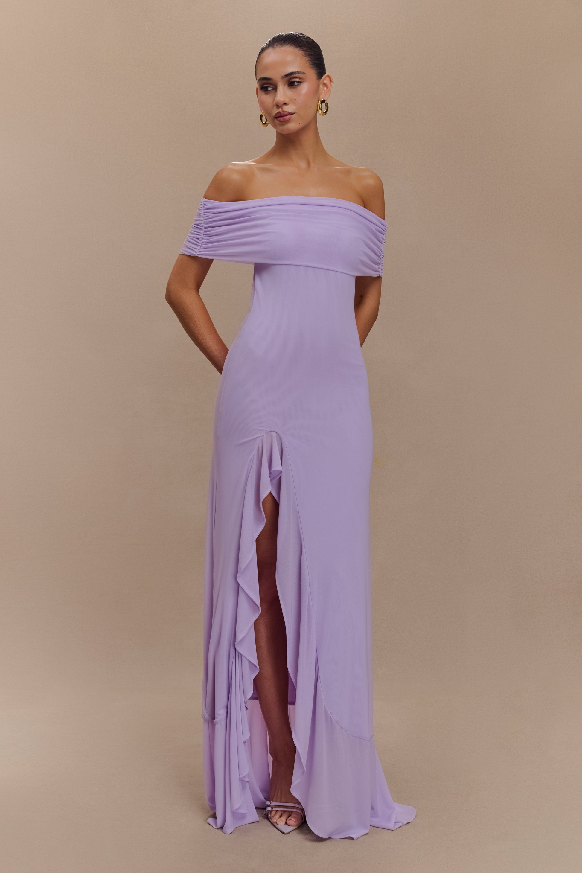 Audrey Off Shoulder Mesh Maxi Dress / Lilac | Meshki | 3XL Audrey Off Shoulder Mesh Maxi Dress / Lilac | Meshki | 3XL