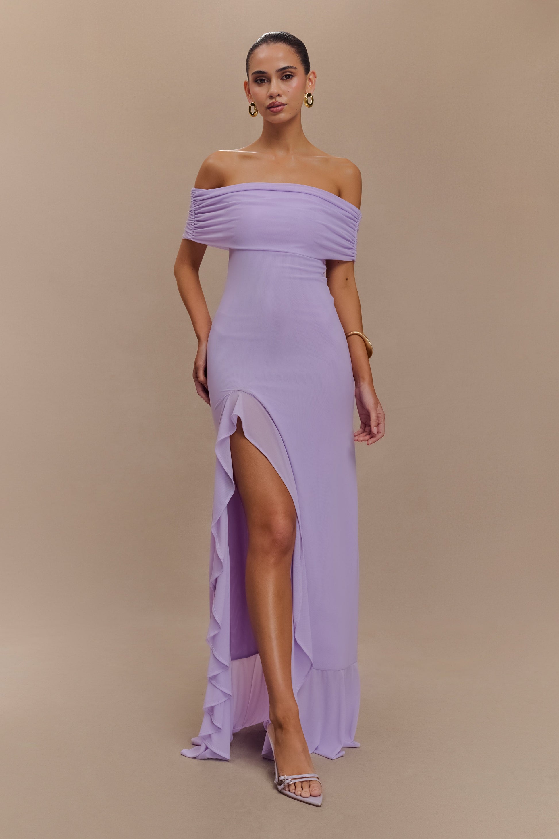 Audrey Off Shoulder Mesh Maxi Dress / Lilac | MESHKI | 3XL Audrey Off Shoulder Mesh Maxi Dress / Lilac | MESHKI | 3XL