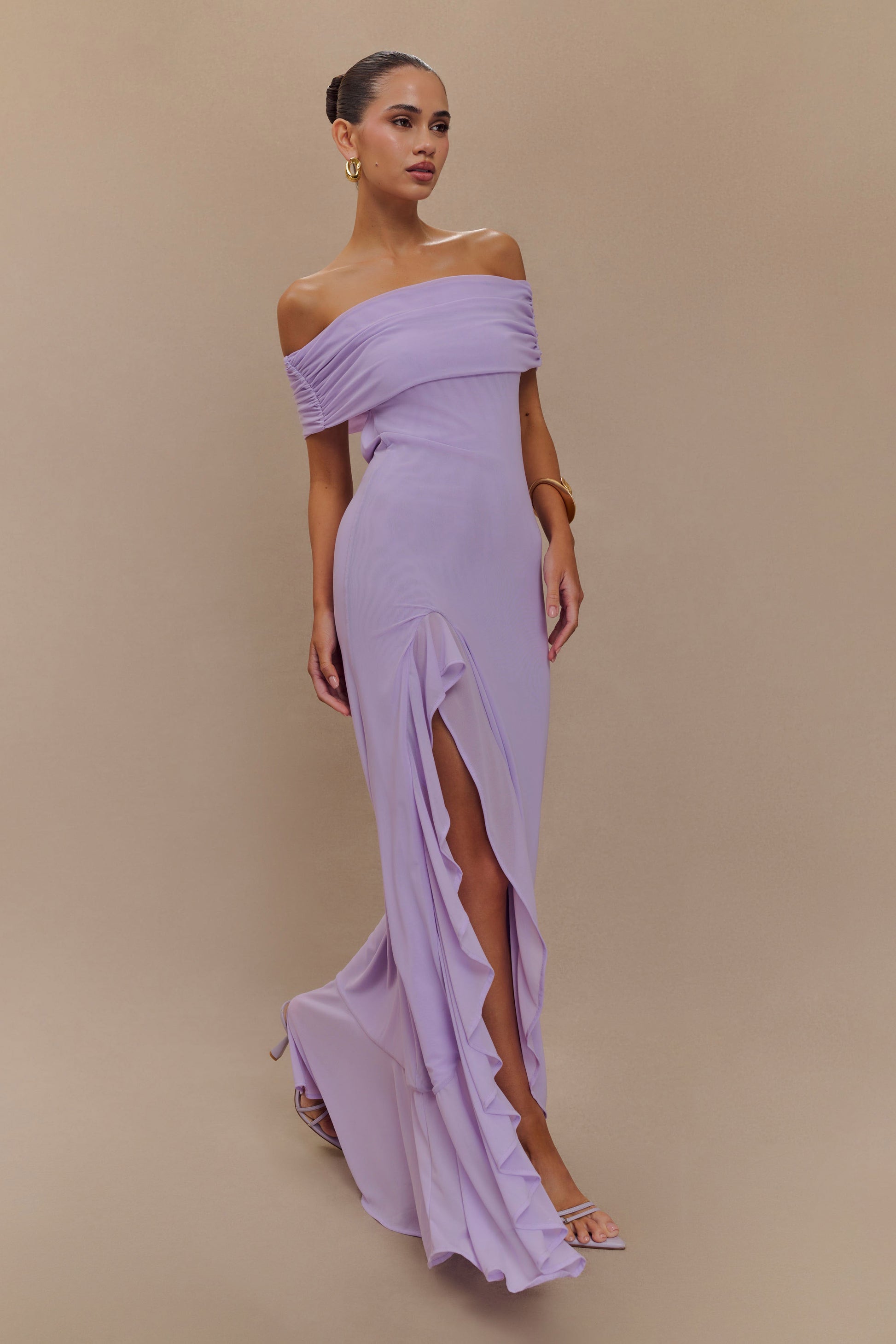 Audrey Off Shoulder Mesh Maxi Dress