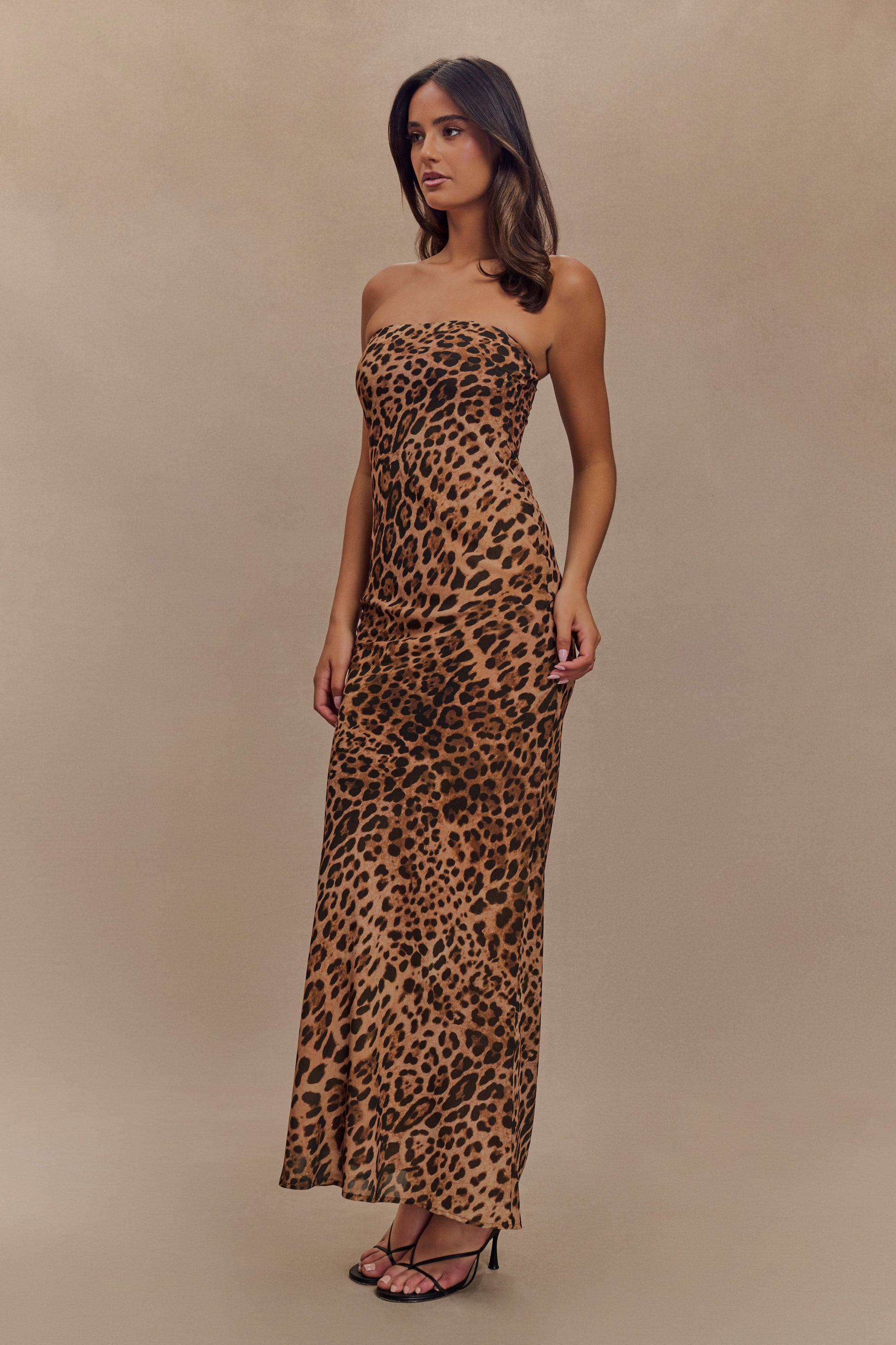 Breanna Strapless Chiffon Maxi Dress / Leopard Print | MESHKI