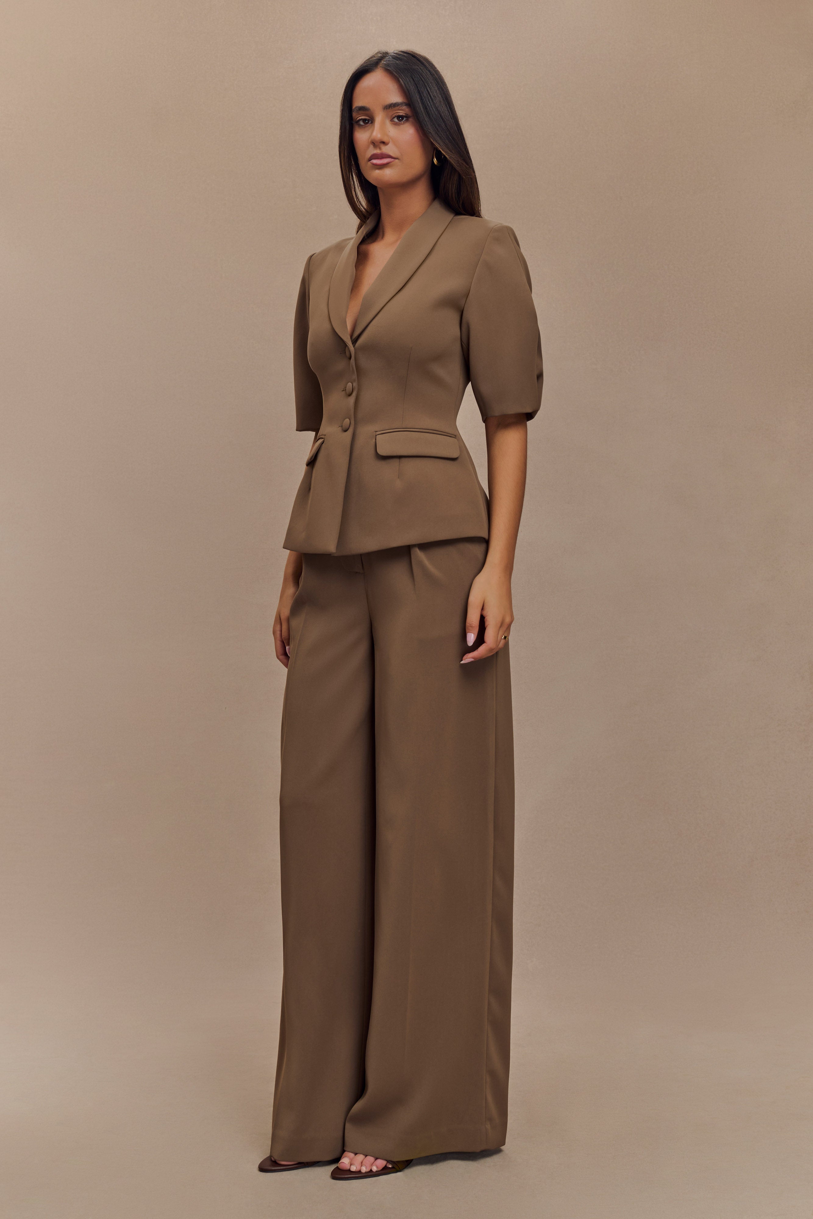 Faith Suiting Wide Leg Pant - Cacao Brown | MESHKI US