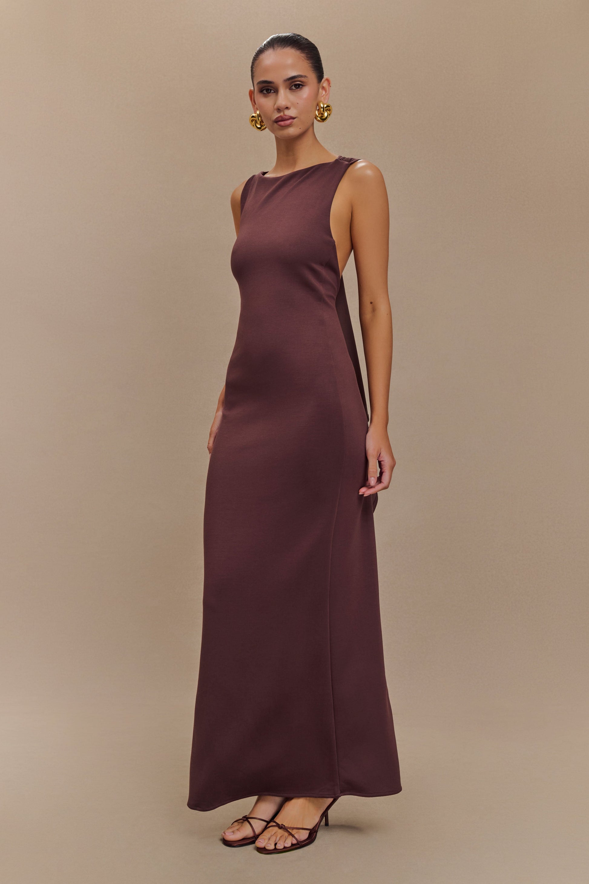 Catelyn Asymmetrical Scuba Jersey Midi Dress - Cacao Brown Catelyn Asymmetrical Scuba Jersey Midi Dress - Cacao Brown