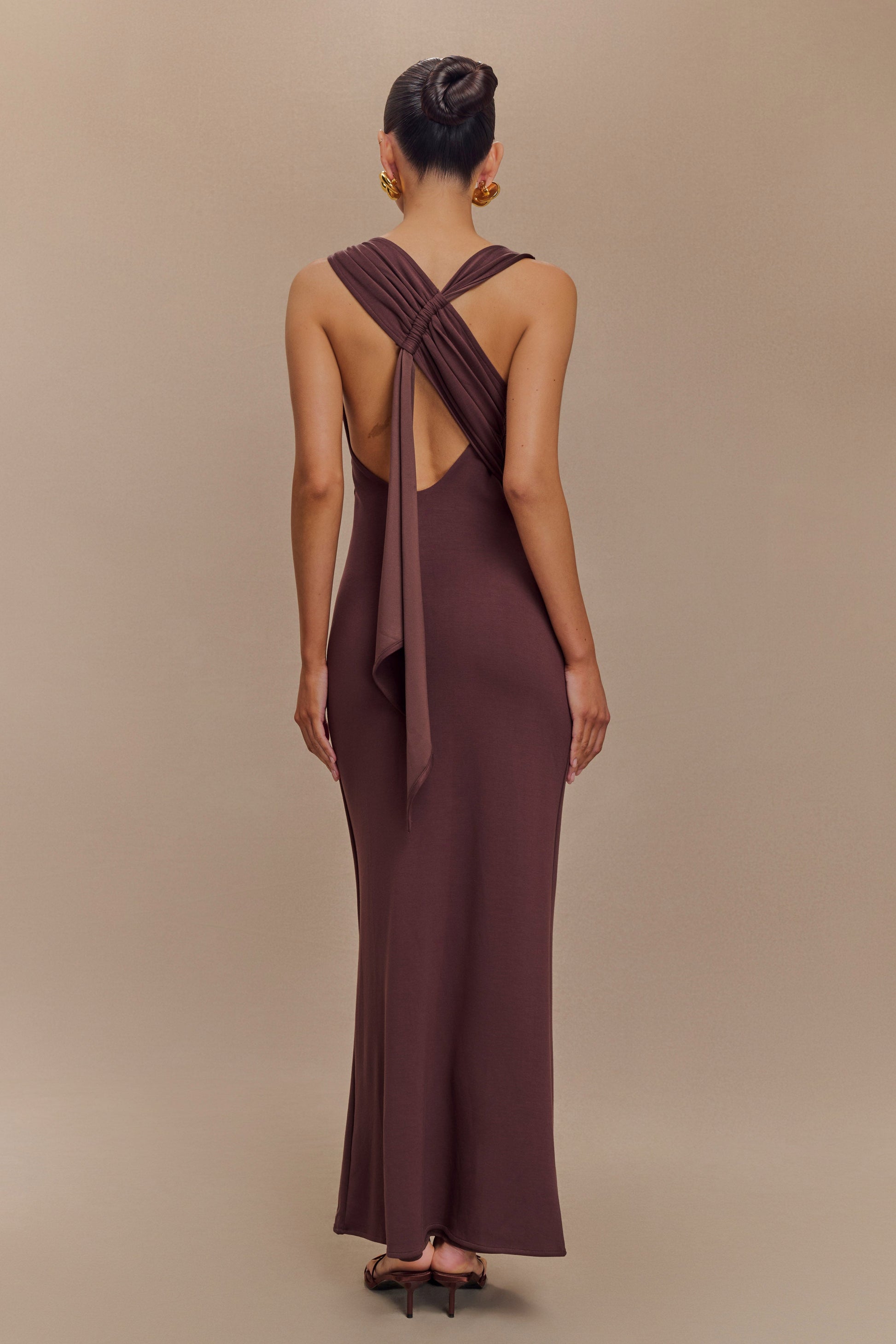 Catelyn Asymmetrical Scuba Jersey Midi Dress - Cacao Brown Catelyn Asymmetrical Scuba Jersey Midi Dress - Cacao Brown
