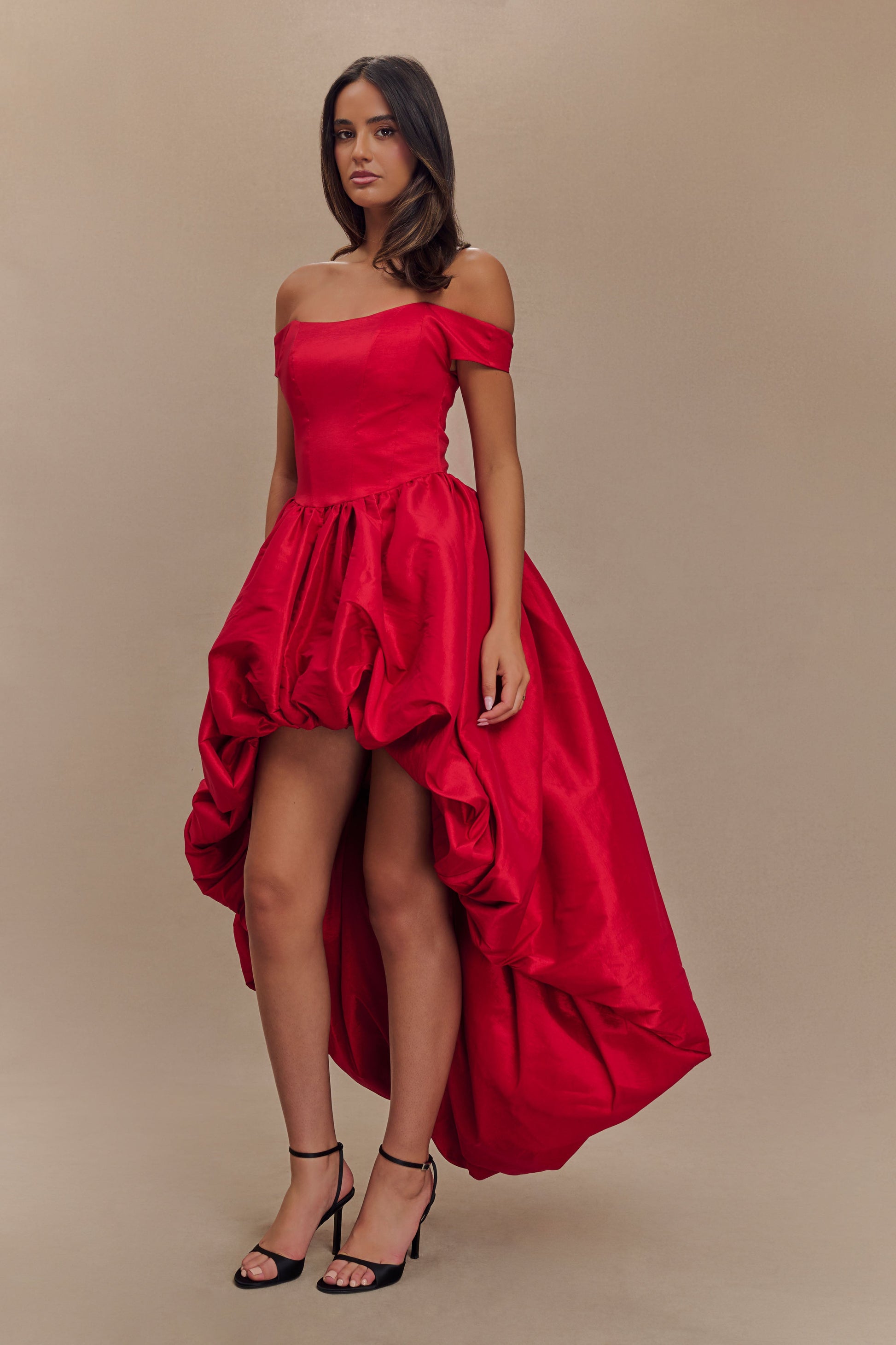 red taffeta dress Amelia Bubble Maxi Dress / Ruby Red | MESHKI