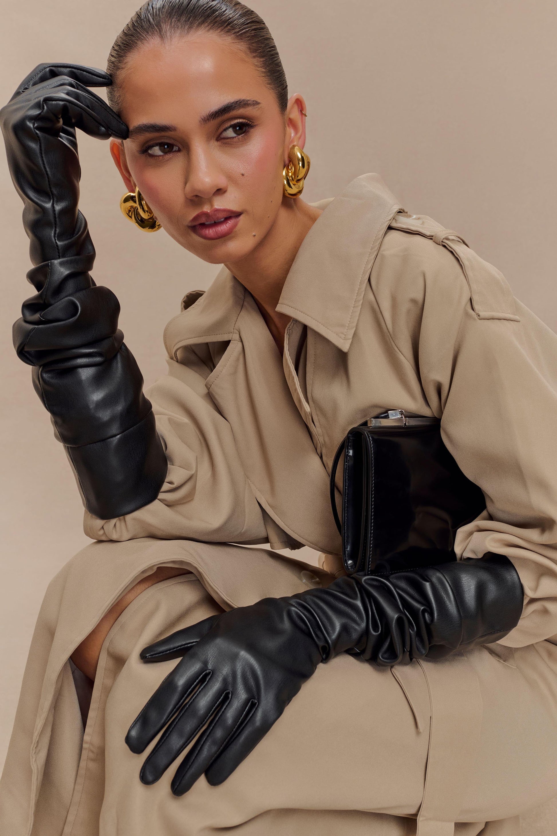 elbow length leather gardening gloves Jasper Faux Leather Elbow Length Gloves - Black