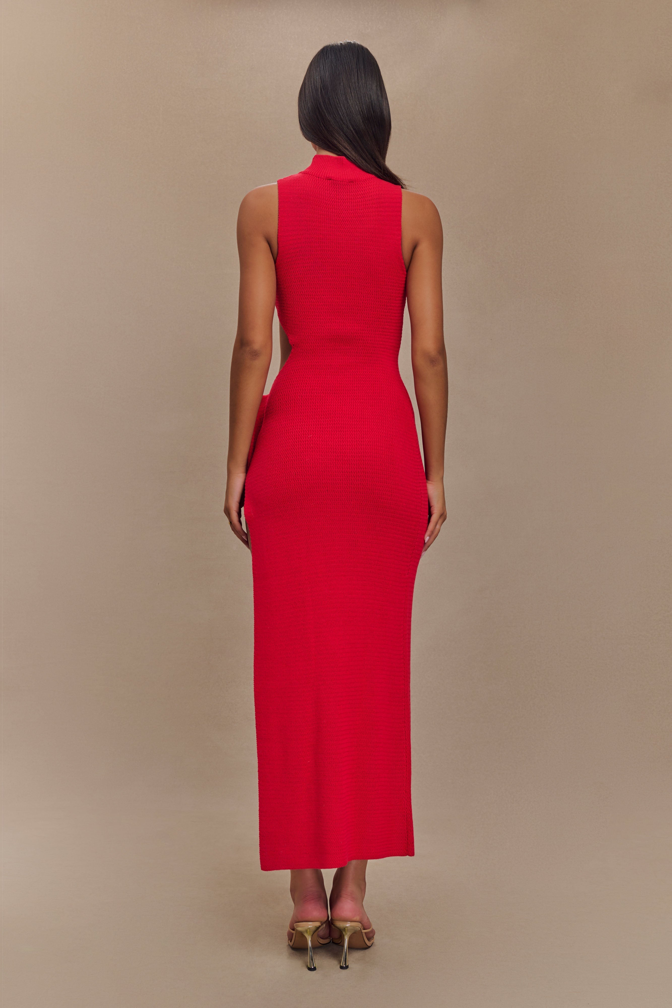 Stephanie Cut Out Knit Maxi Dress - Red | MESHKI US
