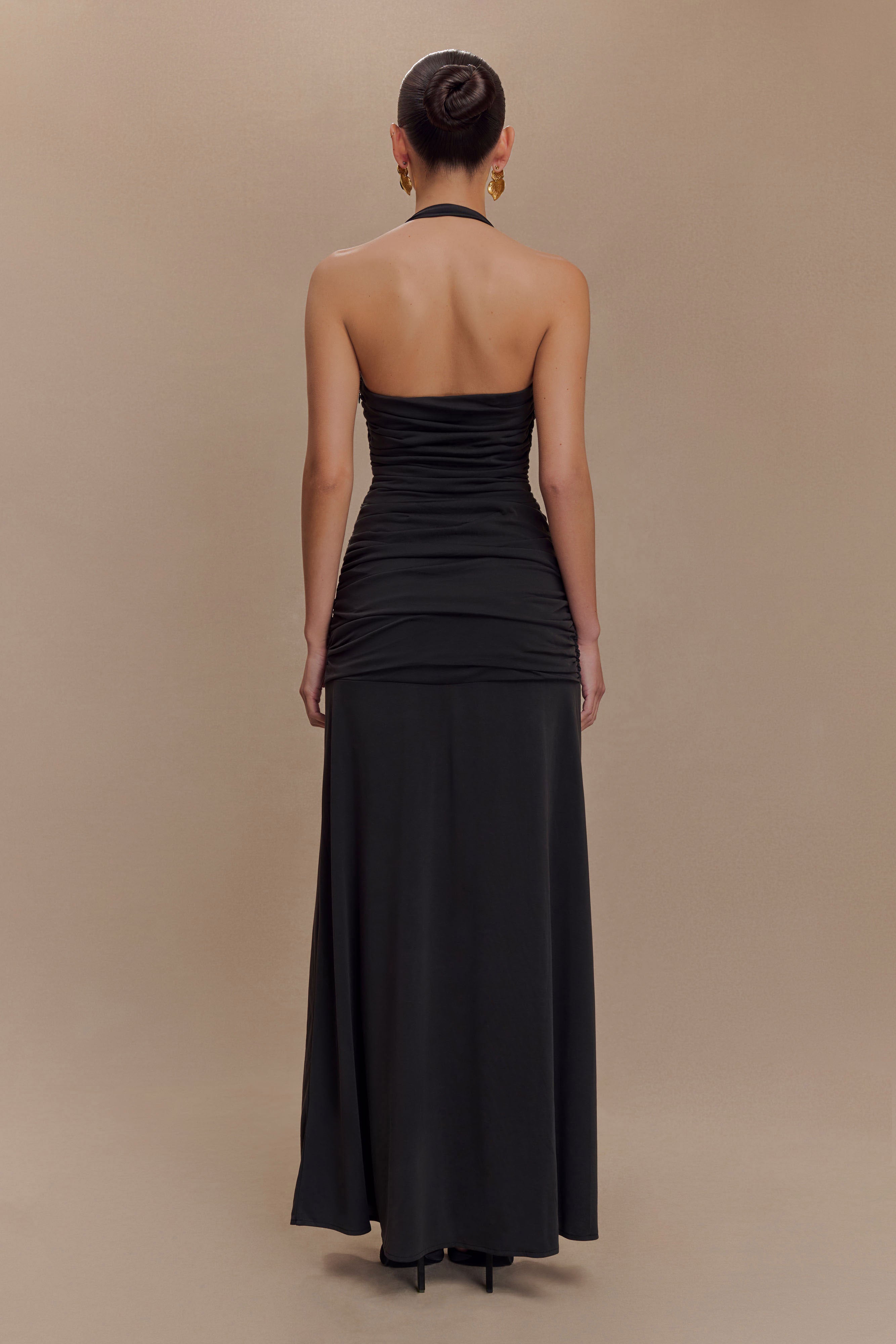 Bentley Peached Jersey Halter Maxi Dress - Black | MESHKI US