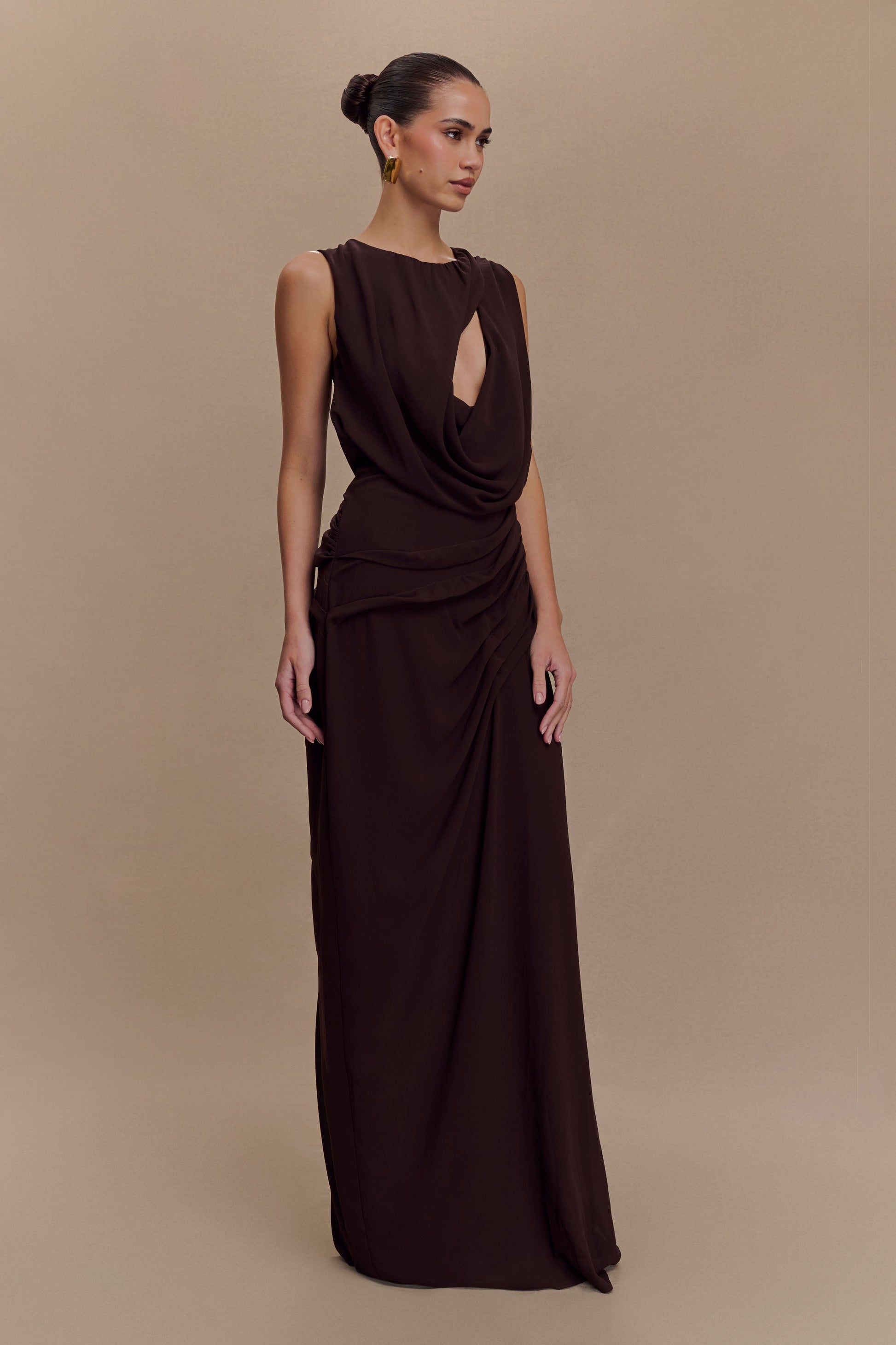 Oria Chiffon Maxi Dress / Cacao Brown | MESHKI