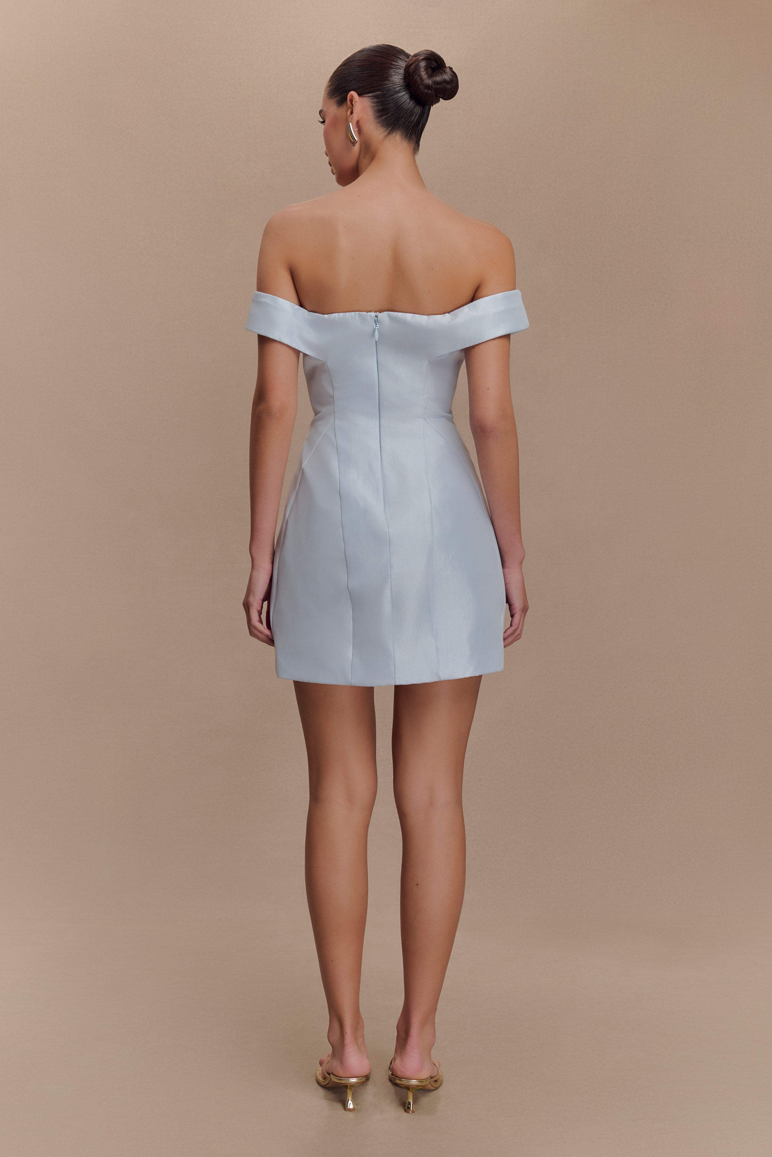 Diana Off Shoulders Mini Dress - Powder Baby Blue | MESHKI US