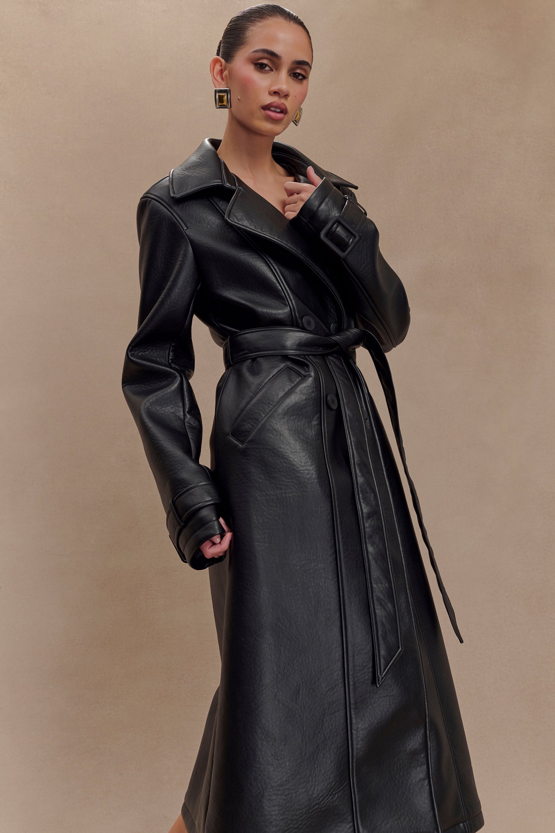 black leather dress coat Sportmax | Woman - Nappa leather two-piece trench coat - Black