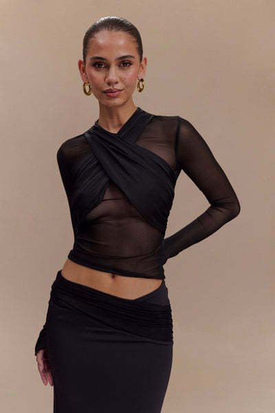 トップス blackmeans 2tone Mesh Long Sleeve Shirts Tania Slinky And Mesh Long Sleeve Top - Black | MESHKI US