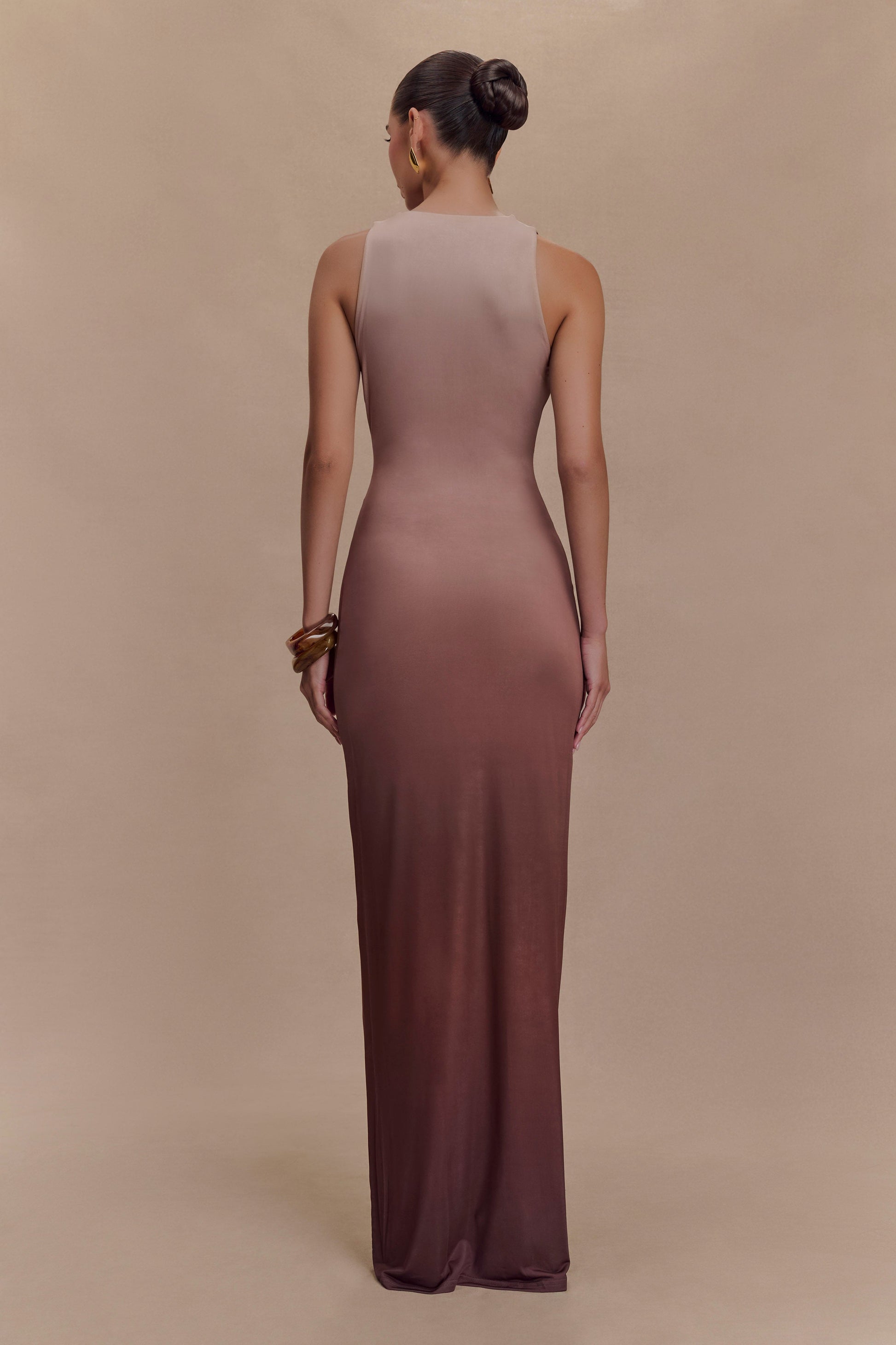 Stella Draped Slinky Maxi Dress - Mocha Ombre | MESHKI US Stella Draped Slinky Maxi Dress - Mocha Ombre | MESHKI US