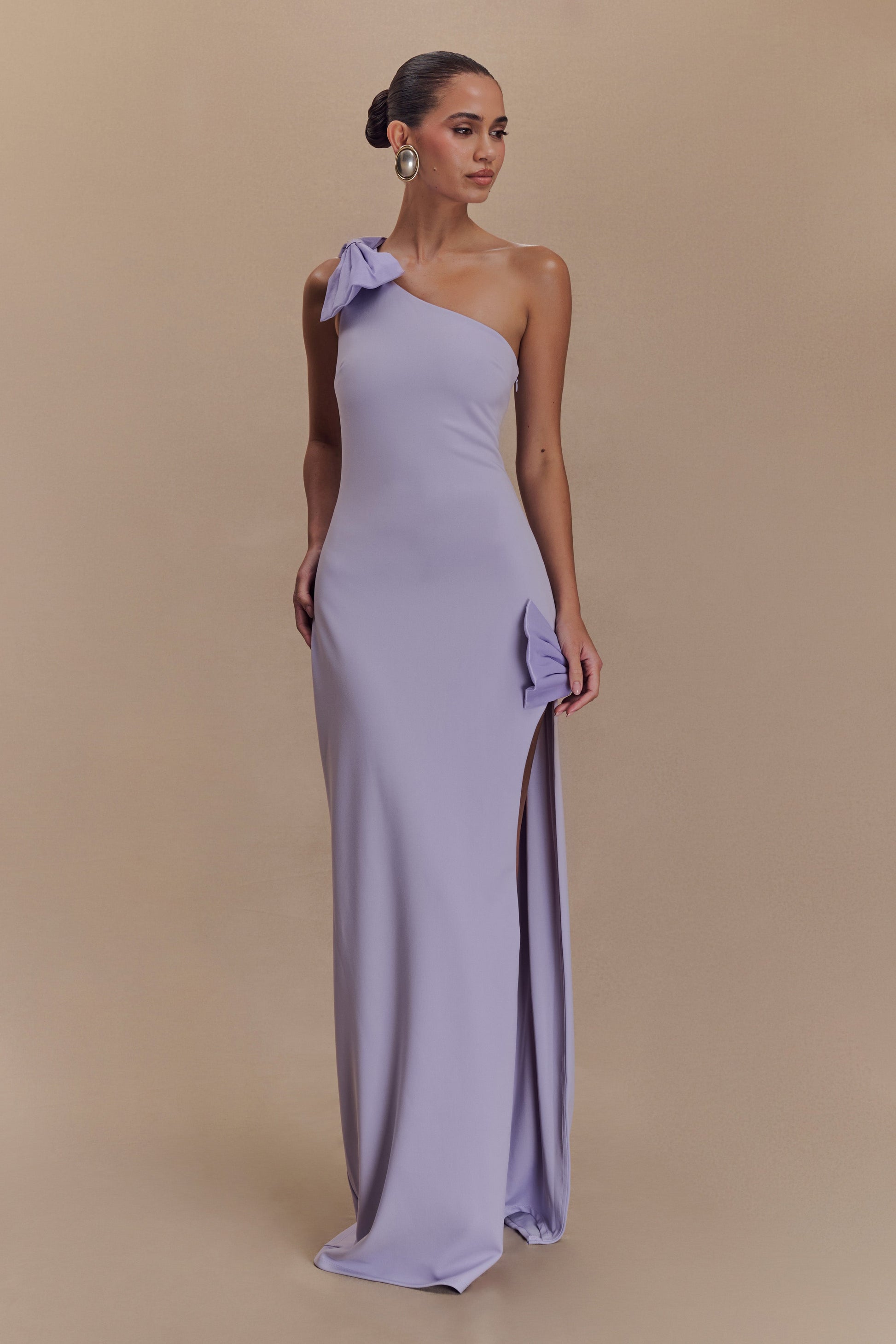 Hallie One Shoulder Bow Maxi Dress / Lilac | MESHKI