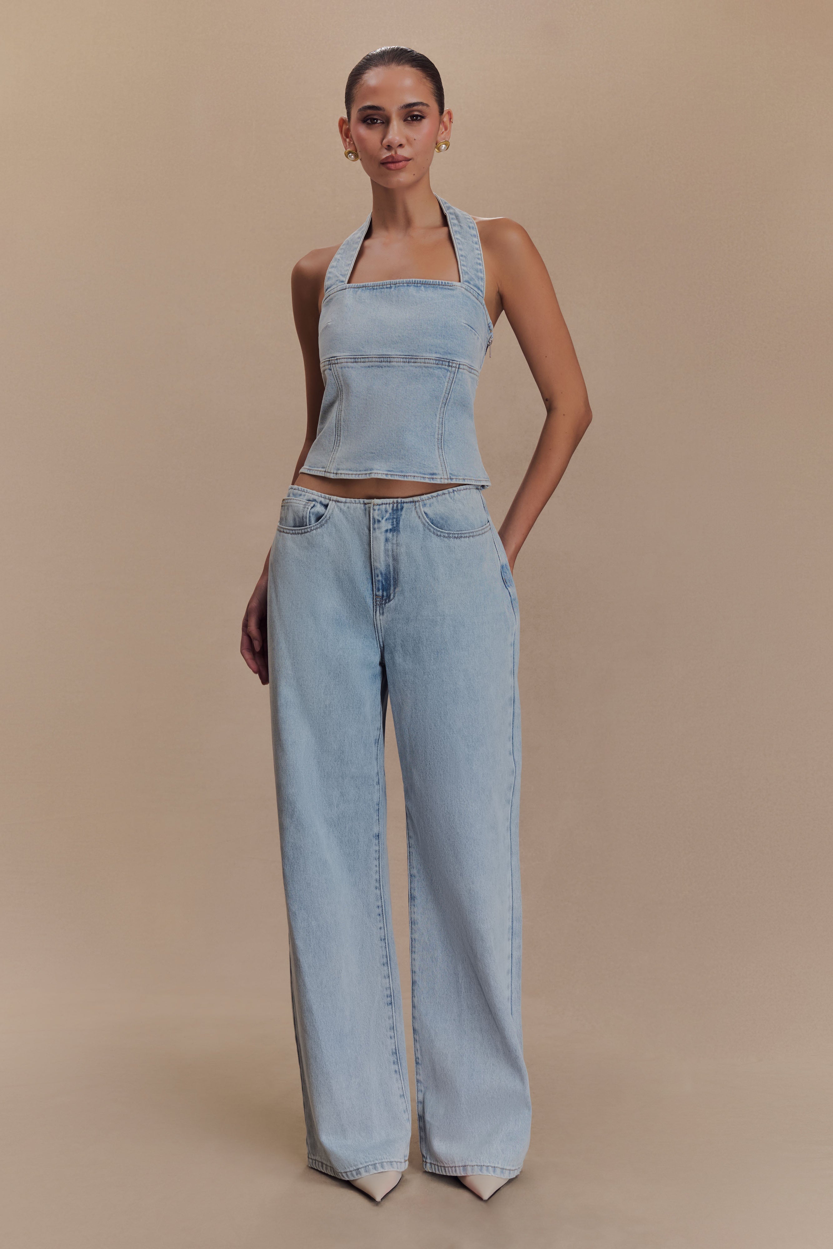 Caitlin Mid Rise Denim Jeans - Light Blue | MESHKI US
