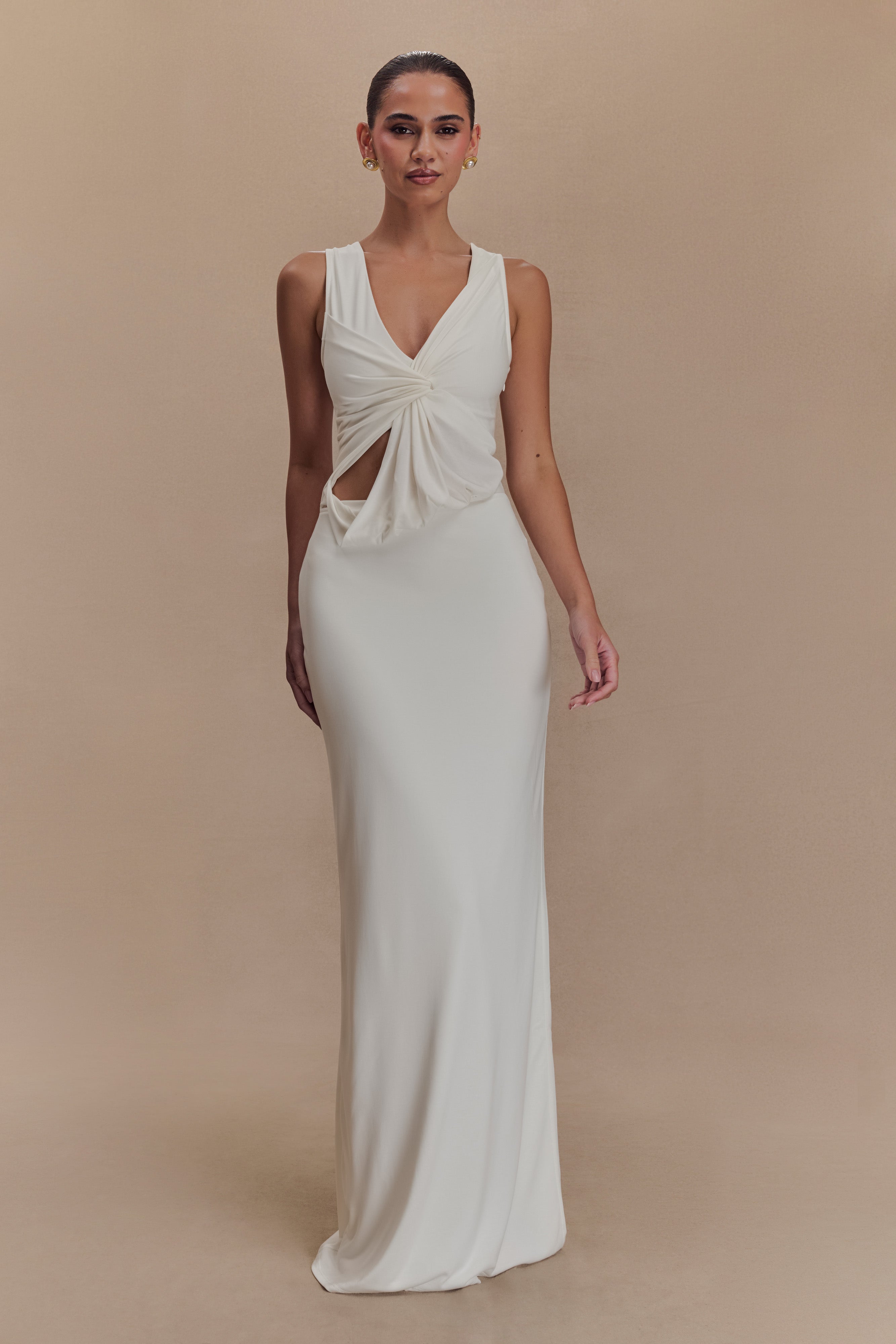 Kassidy Peached Jersey Maxi Dress - Ivory | MESHKI US