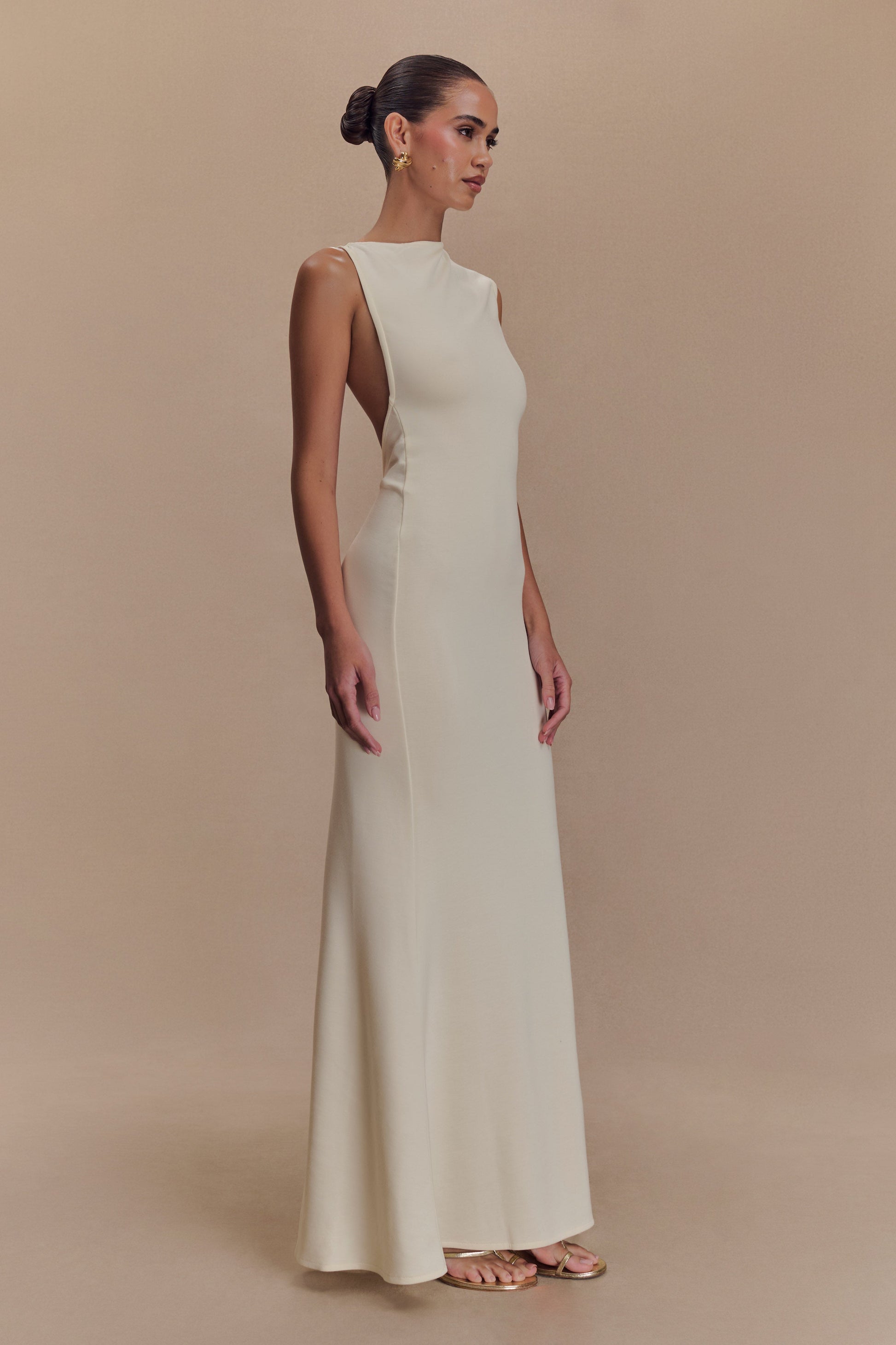 Katerina Scuba Jersey Cut Out Maxi Dress / Ivory | MESHKI | XXL Katerina Scuba Jersey Cut Out Maxi Dress / Ivory | MESHKI | XXL