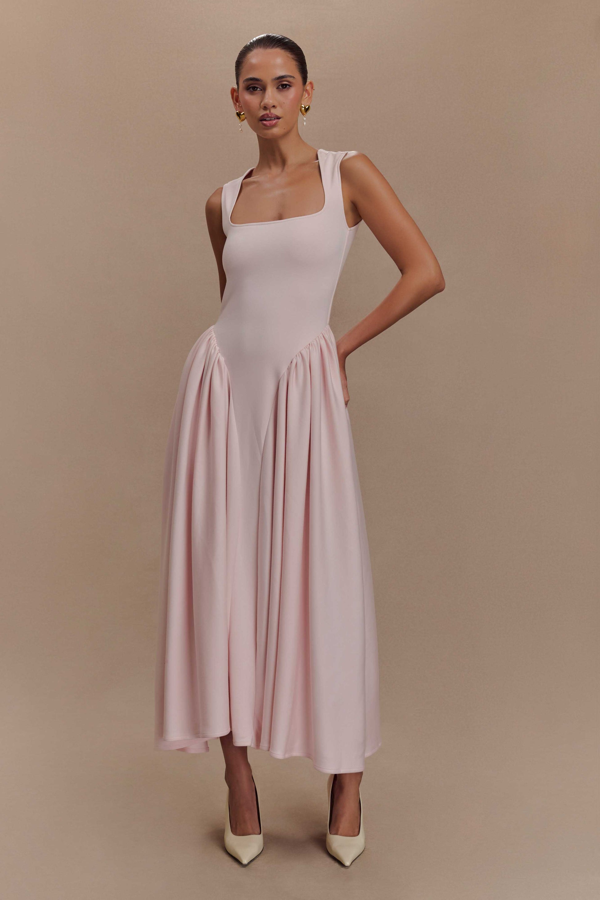 Sharon Scuba Jersey Midi Dress / Ballet Pink | MESHKI | M Sharon Scuba Jersey Midi Dress / Ballet Pink | MESHKI | M