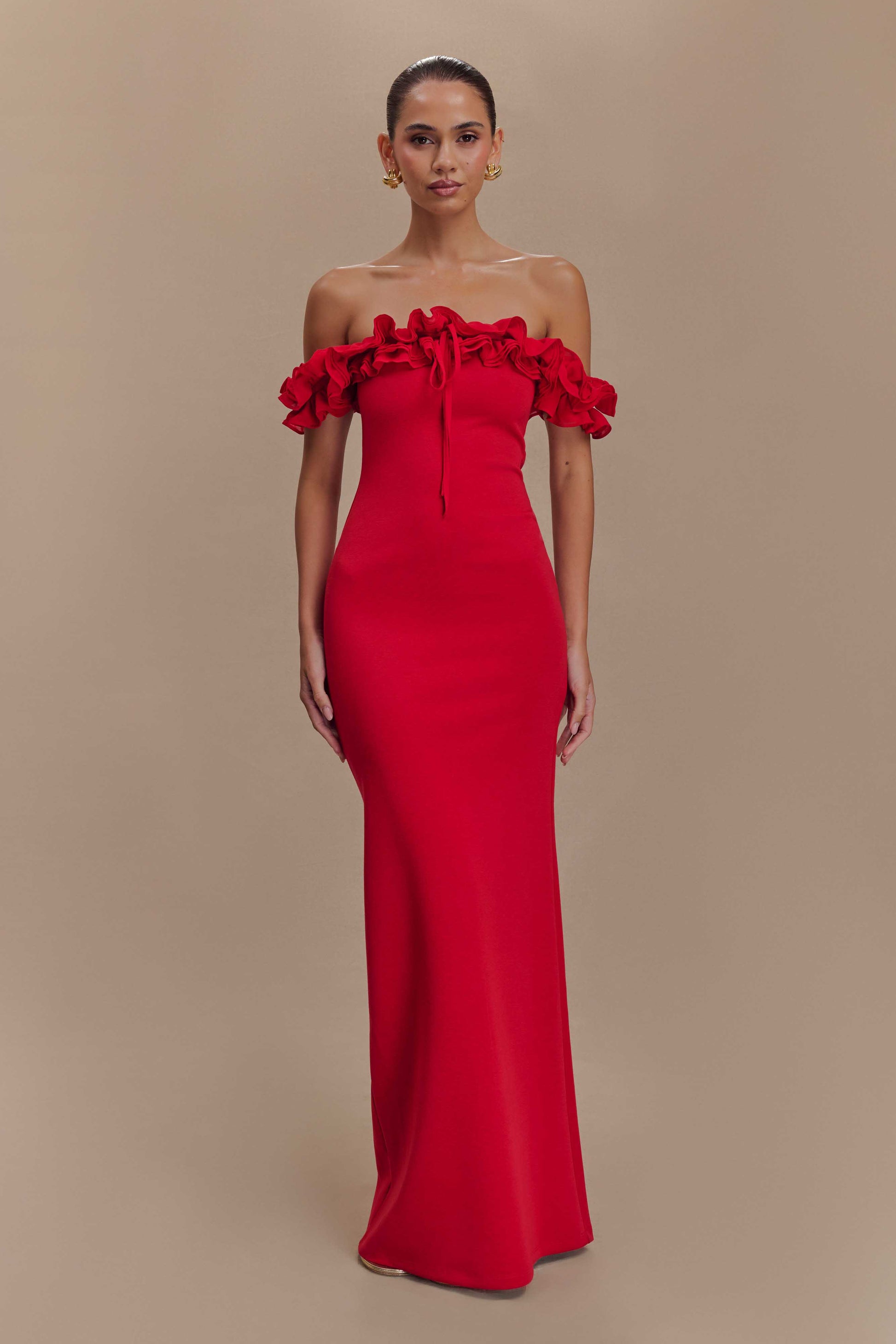 Nova Ruffle Off Shoulder Maxi Dress