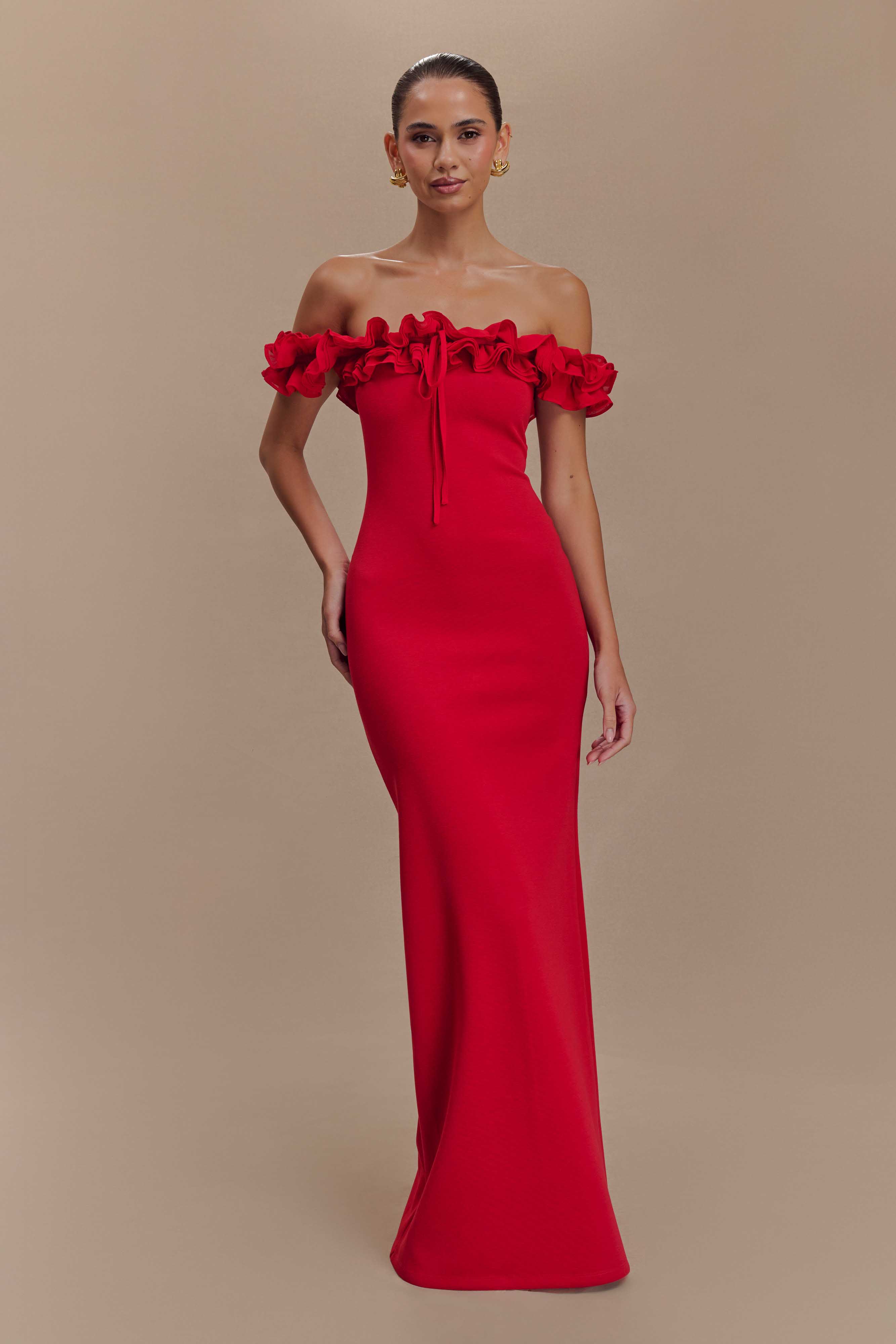Nova Ruffle Off Shoulder Maxi Dress