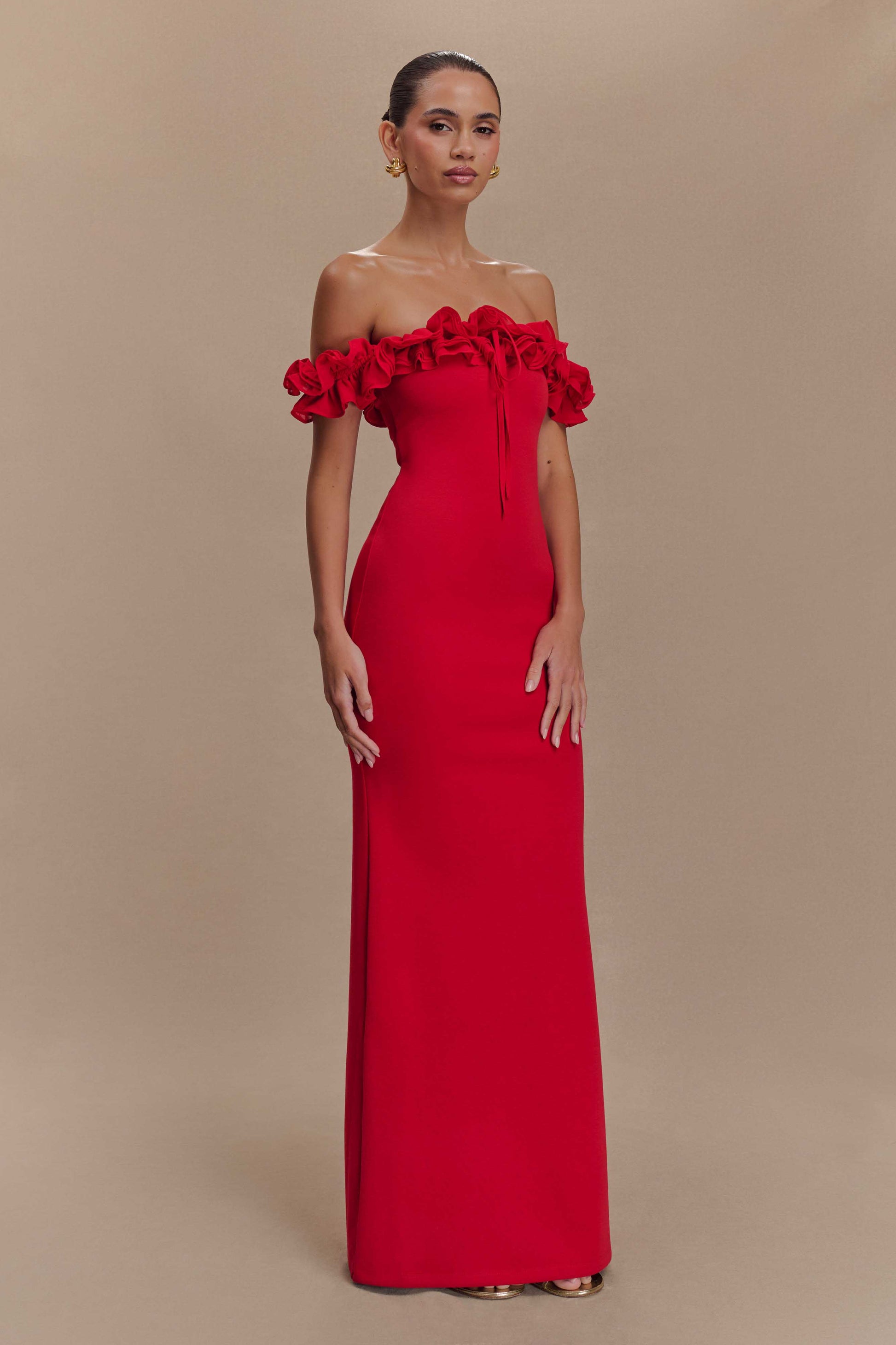 Nova Ruffle Off Shoulder Maxi Dress - Ruby M Nova Ruffle Off Shoulder Maxi Dress - Ruby M