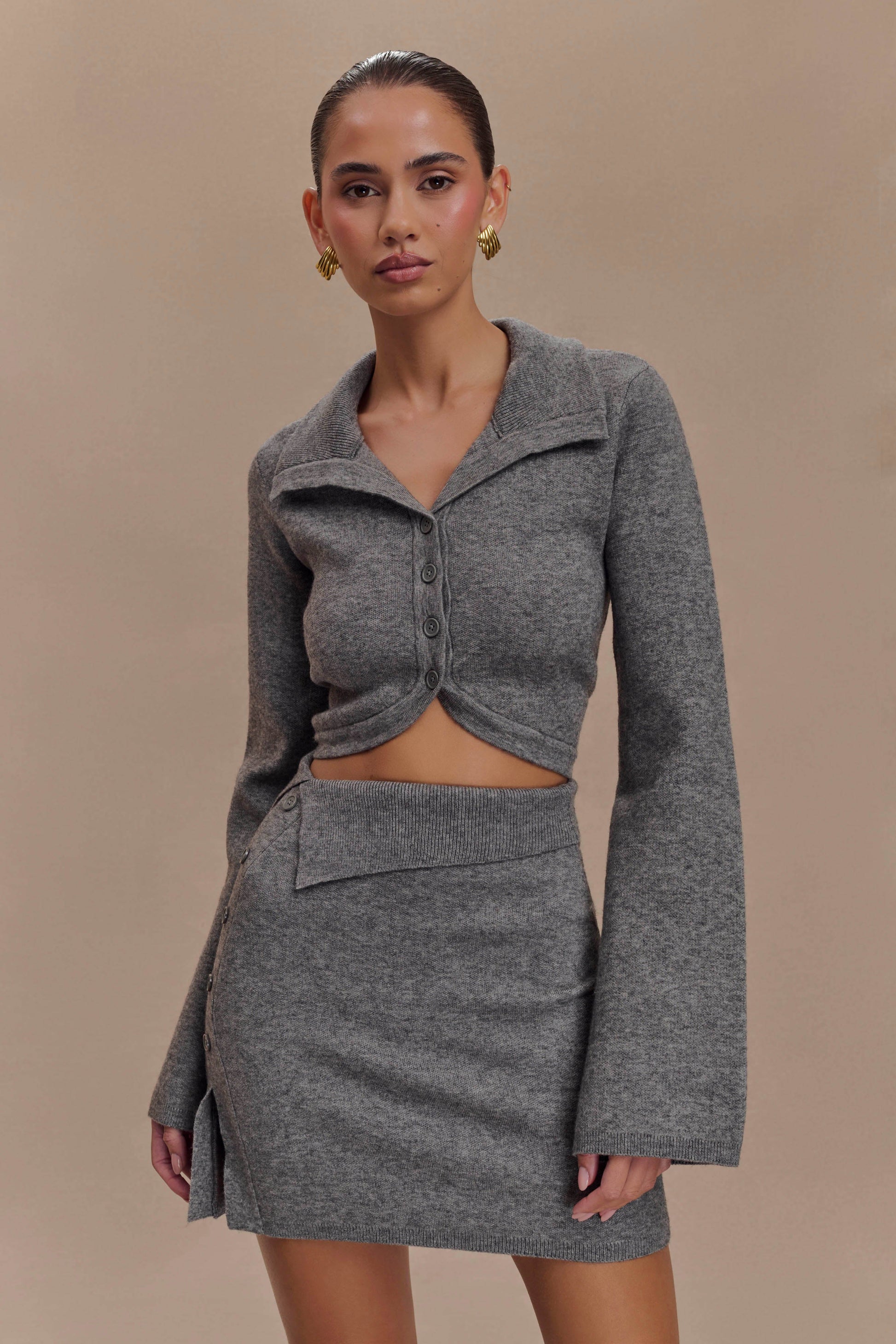 Annabelle Knit Curved Hem Cardigan - Charcoal #2