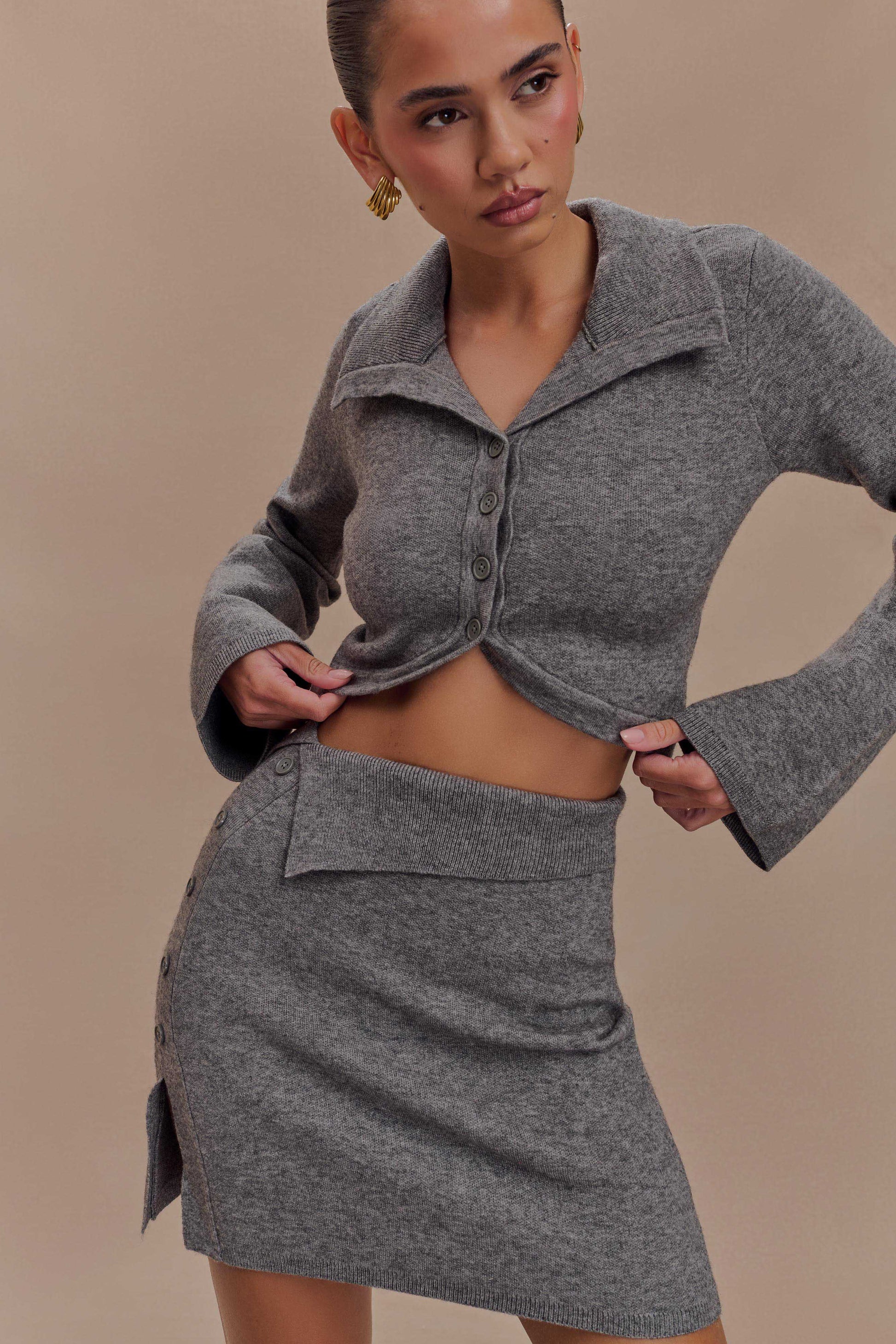 Annabelle Knit Curved Hem Cardigan - Charcoal #4