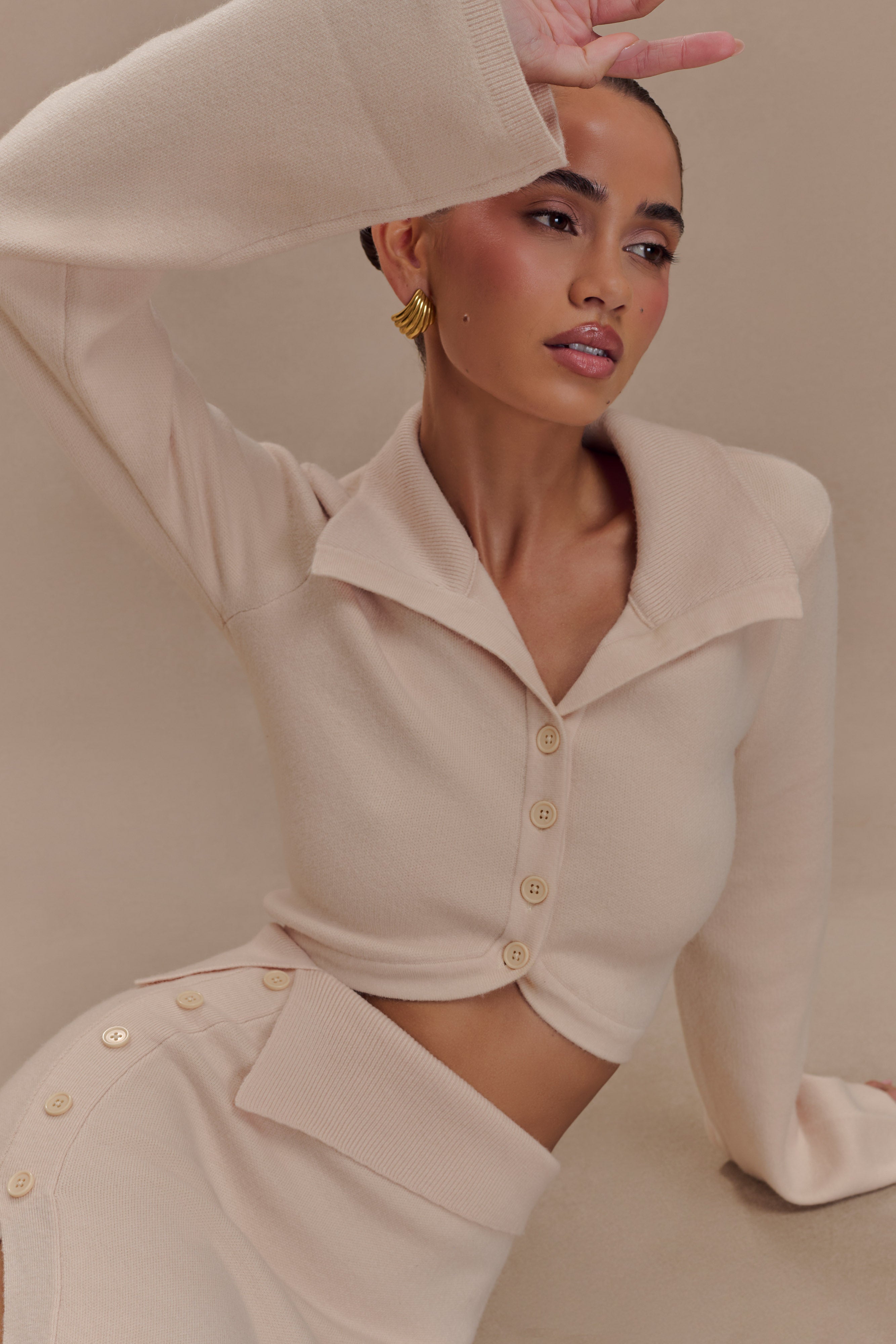 Annabelle Knit Curved Hem Cardigan - Cream | MESHKI US