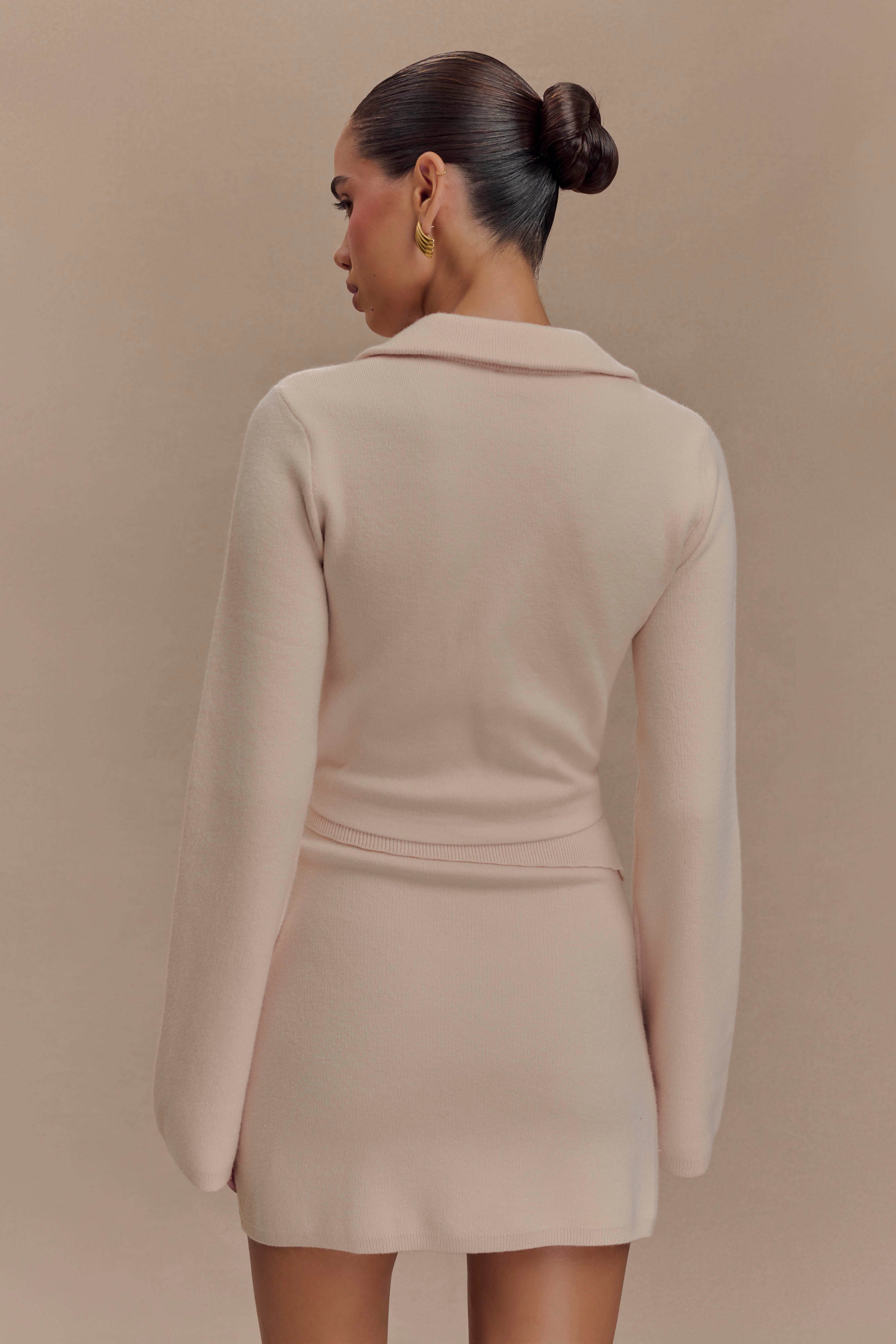 Annabelle Knit Curved Hem Cardigan - Cream | MESHKI US