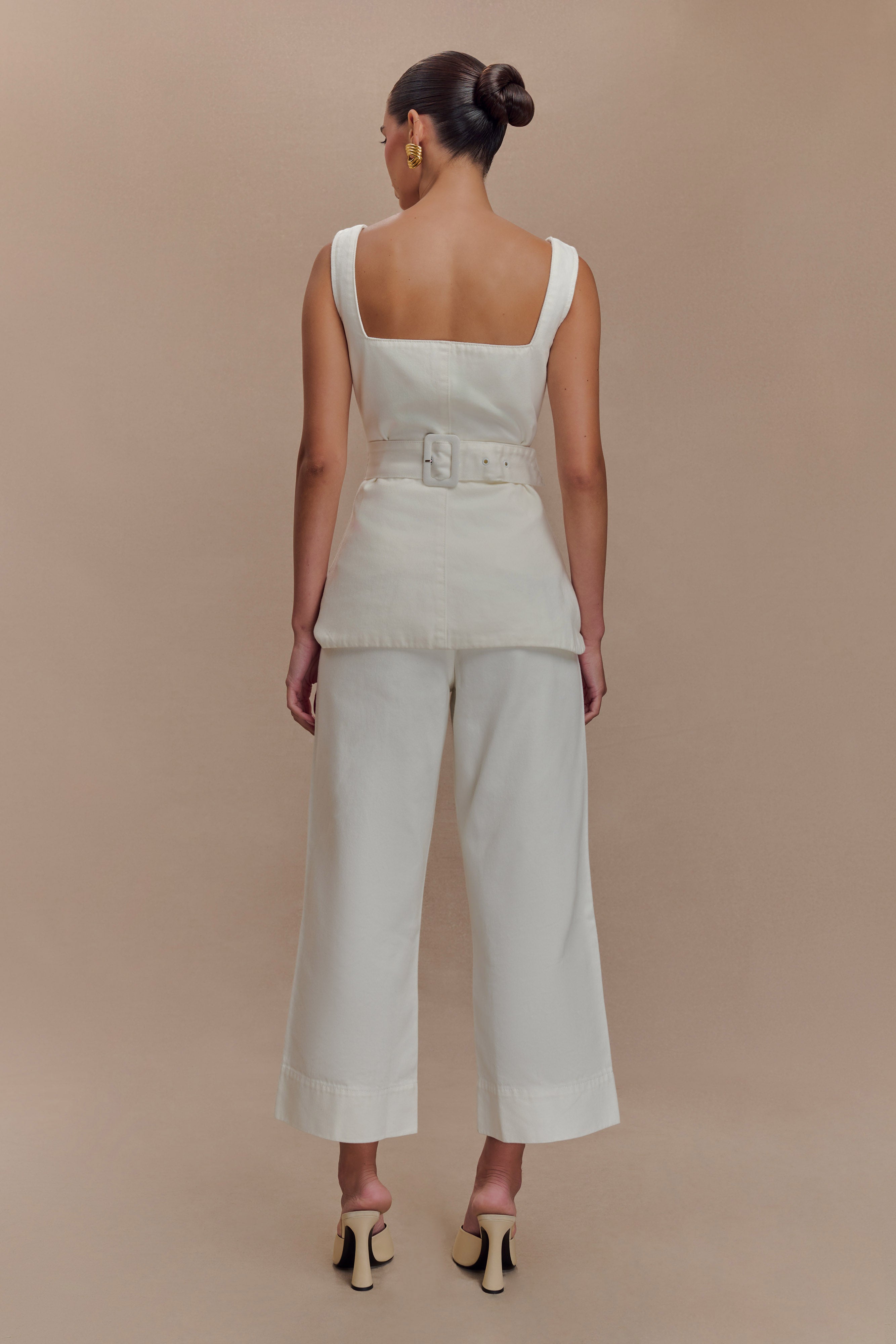 Kaitlyn Cropped Wide Leg Jeans - White | MESHKI US