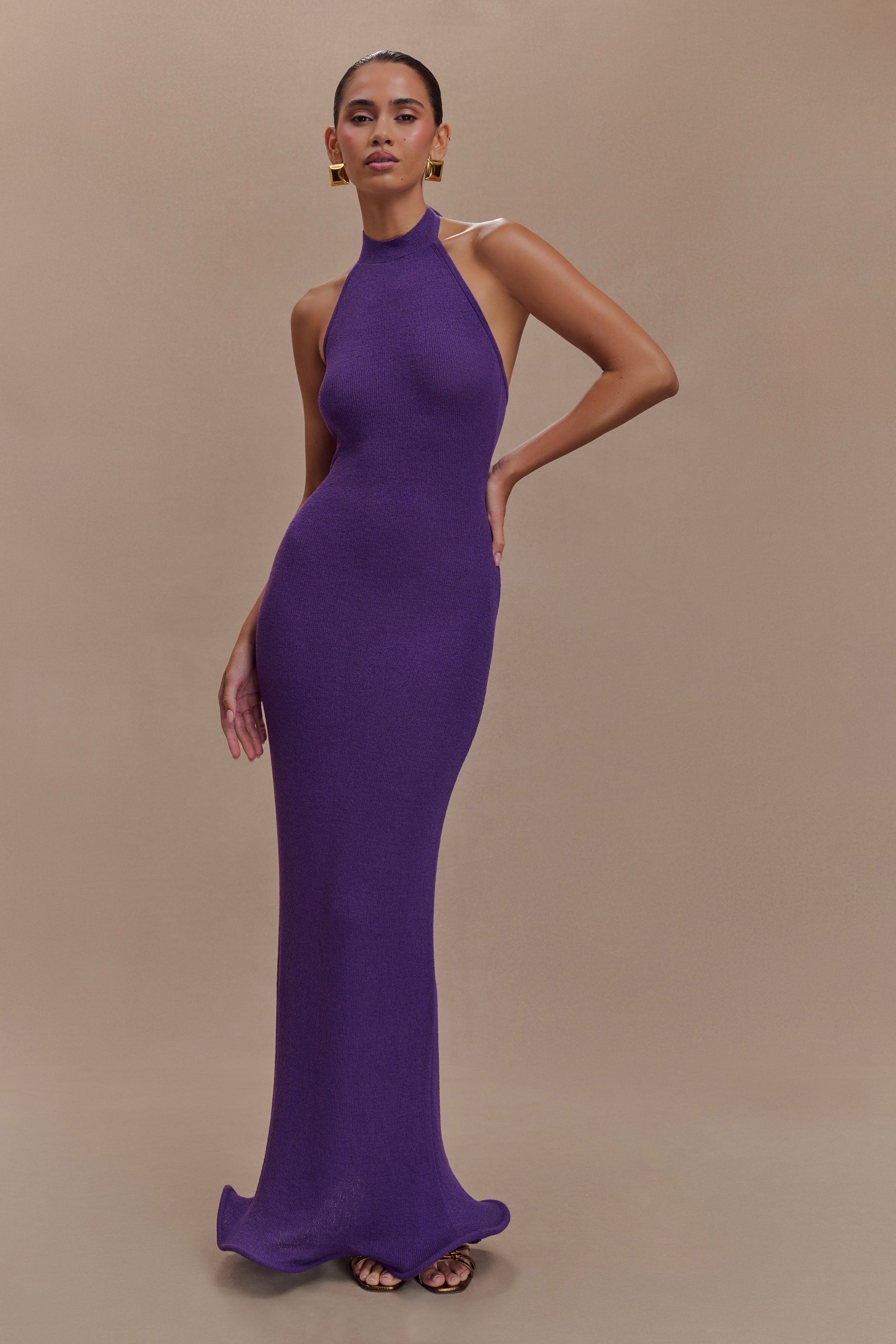 Melodie Halter Knit Maxi Dress / Purple | MESHKI