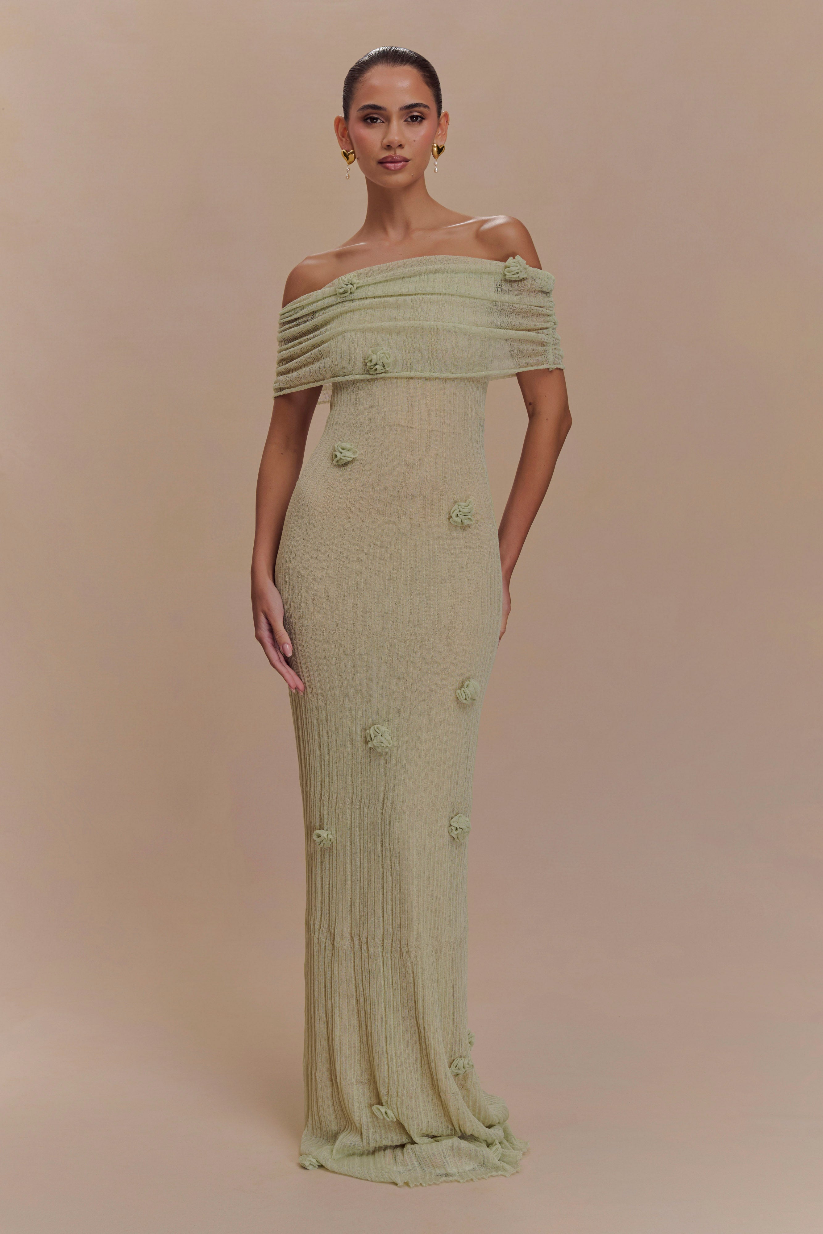 Brynn Orchid Knit Maxi Dress - Pastel Green | MESHKI US