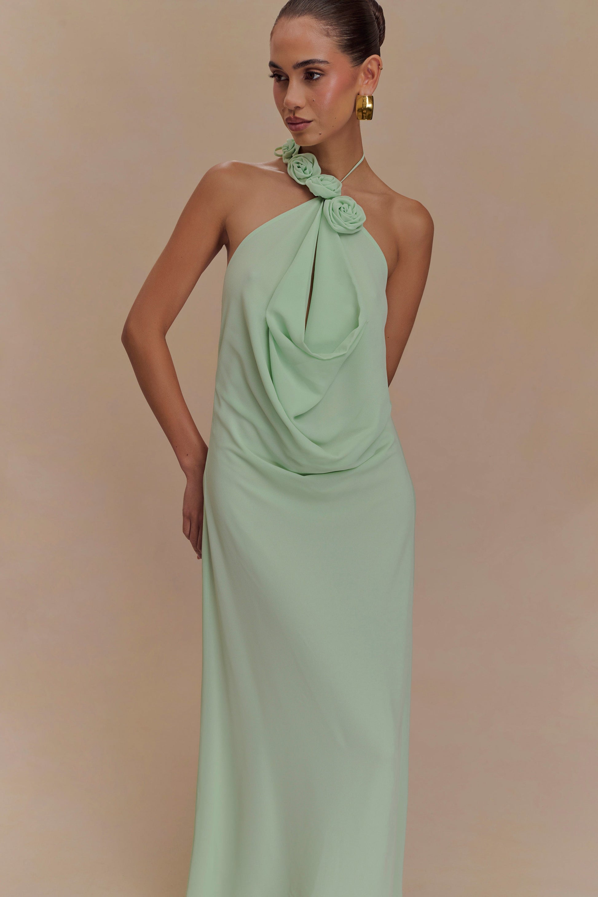 sage green satin cowl neck dress Tie Shoulder Sage Green Cowl Neck A-Line Short Party Dress-Fancyvestido FancyVestido