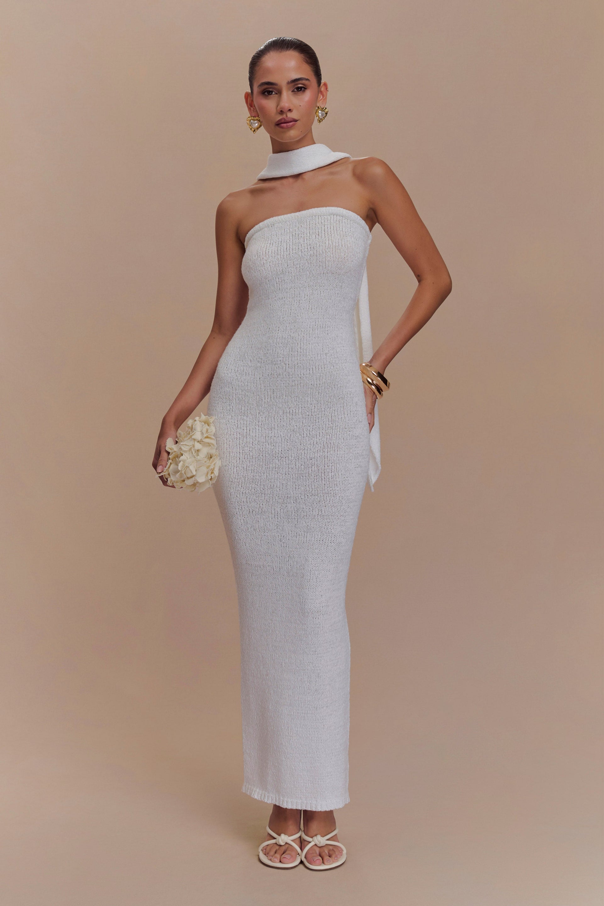 Andrea Strapless Knit Maxi Dress - White