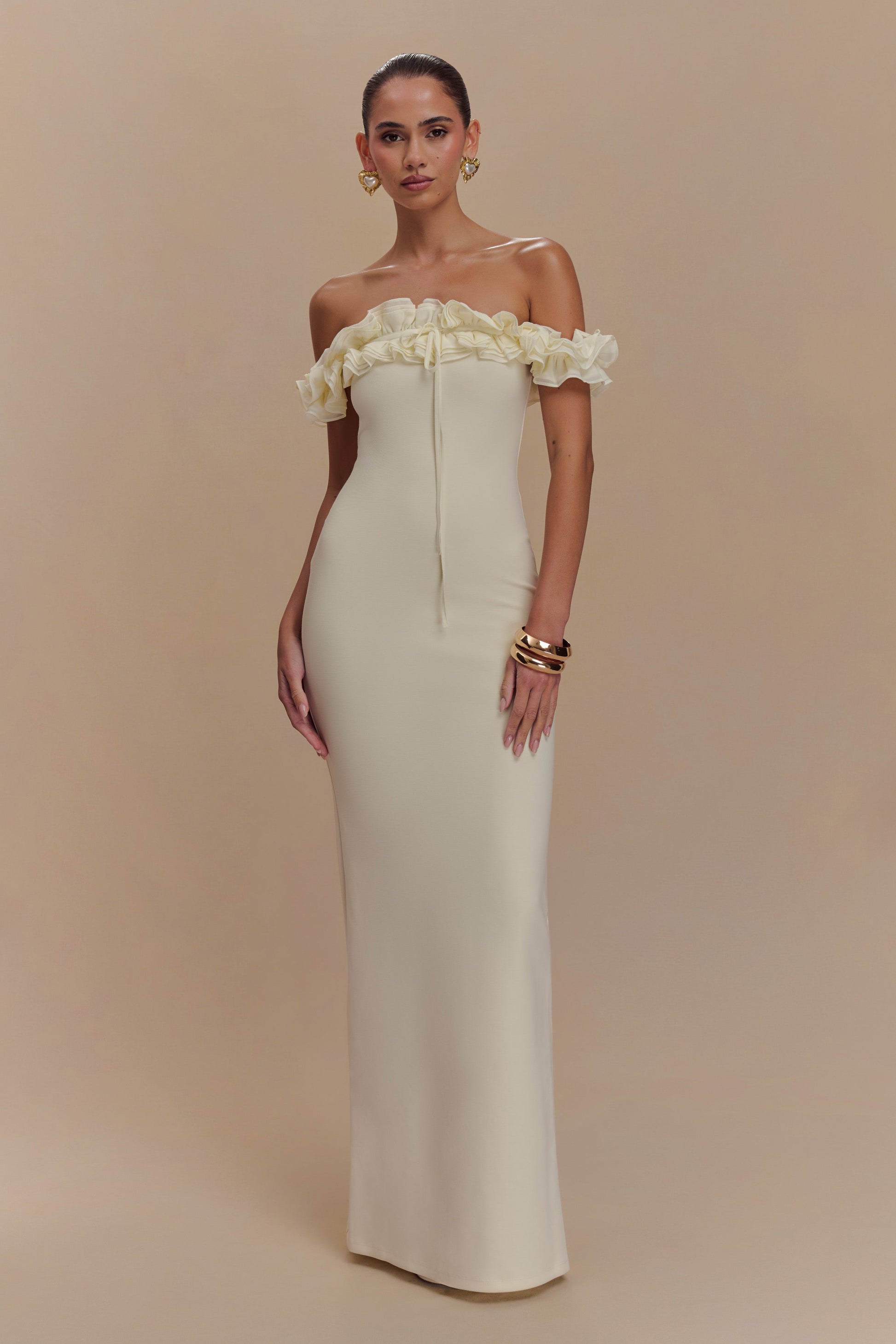 Nova Ruffle Off Shoulder Maxi Dress / Ivory | Meshki | 3XL Nova Ruffle Off Shoulder Maxi Dress / Ivory | Meshki | 3XL