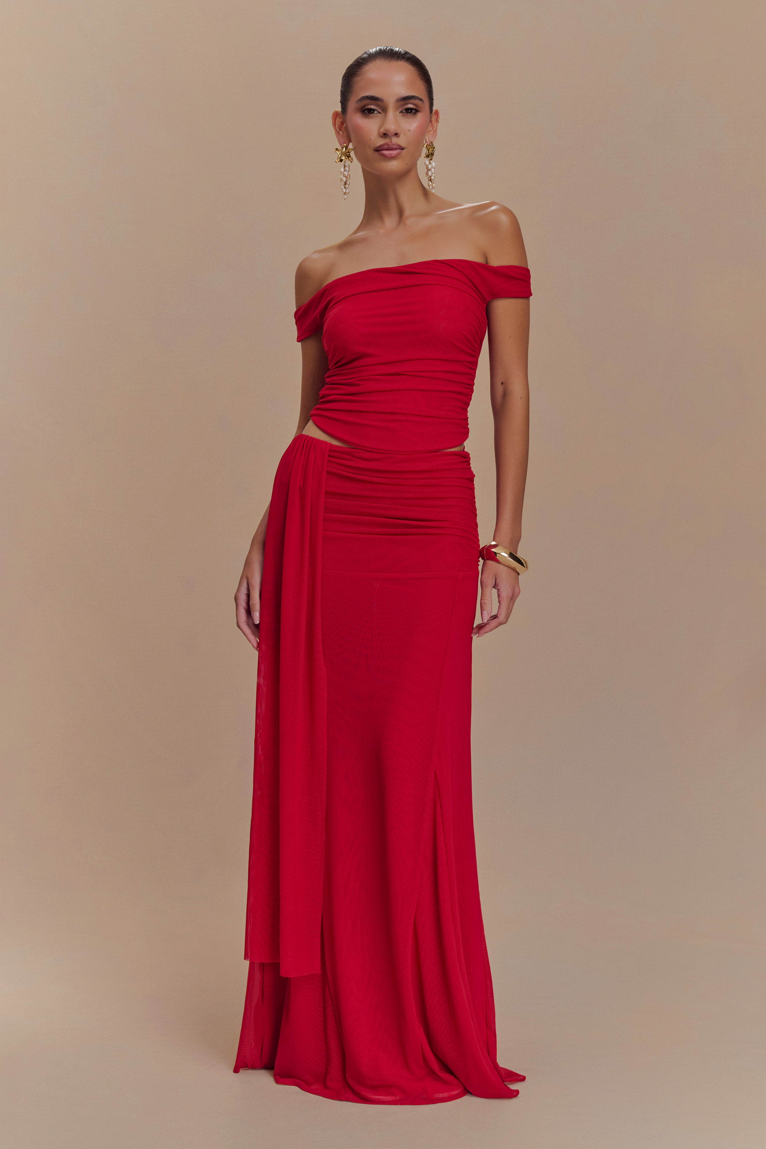 Arna Mesh Maxi Skirt - Ruby | MESHKI US