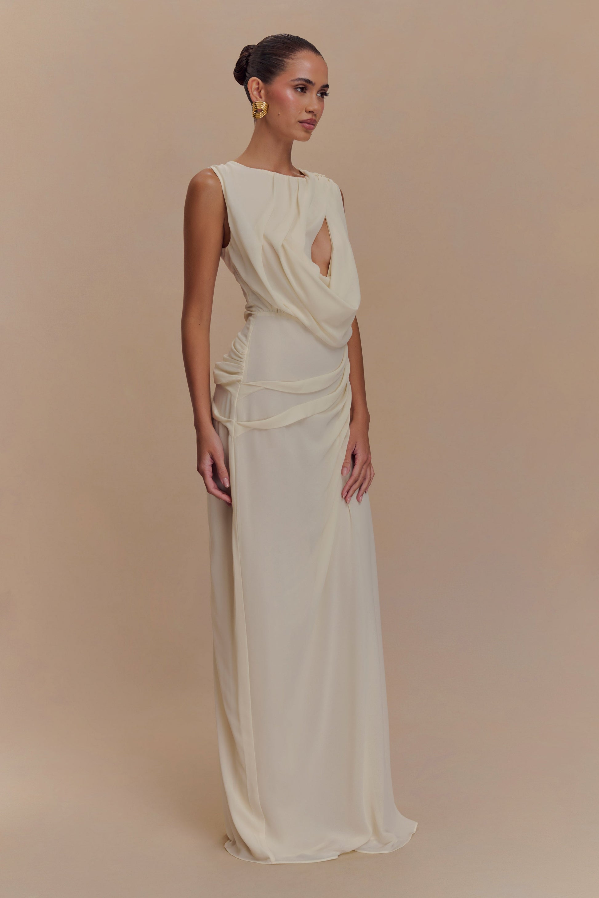 Oria Chiffon Maxi Dress / Ivory | MESHKI | L Oria Chiffon Maxi Dress / Ivory | MESHKI | L