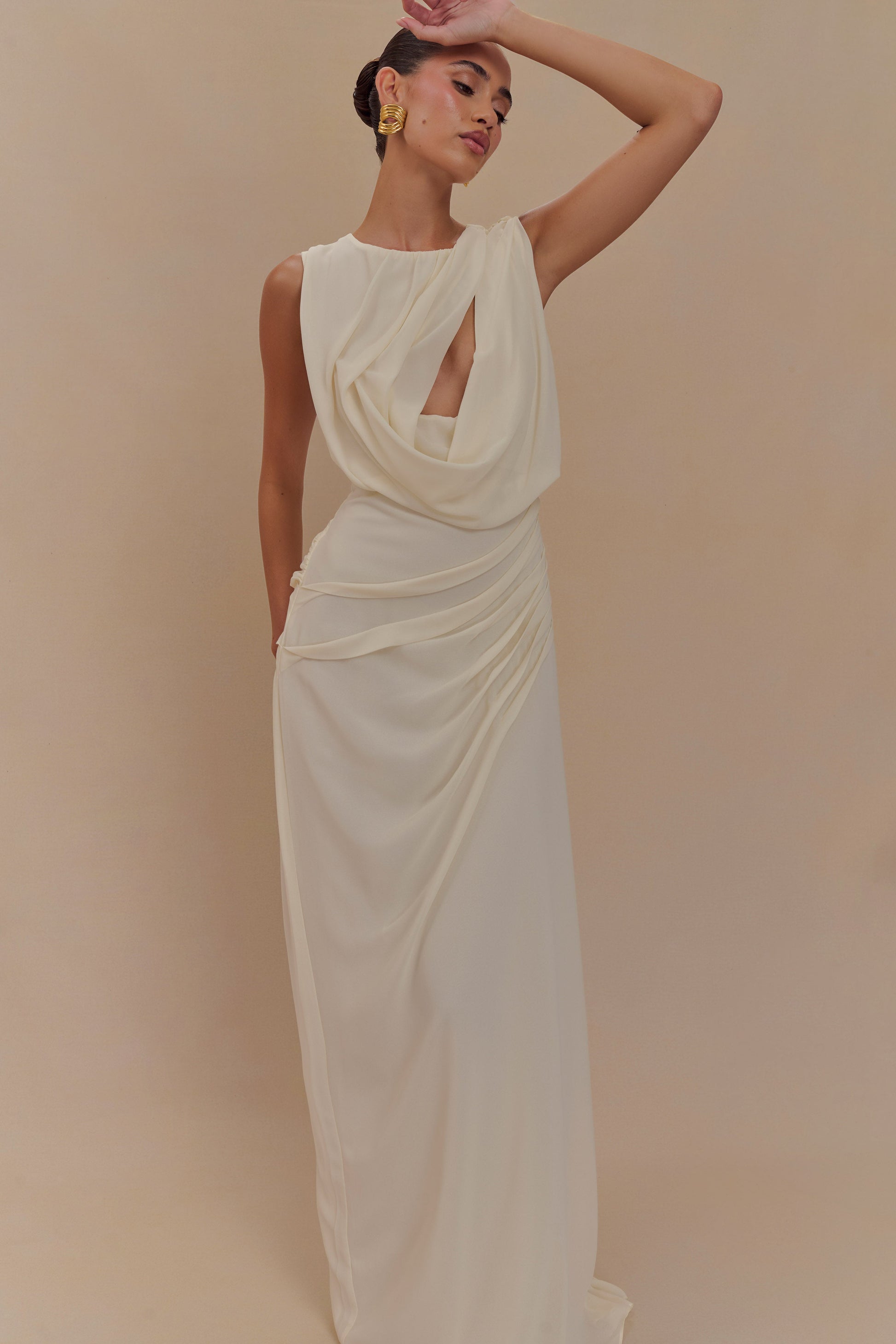 Oria Chiffon Maxi Dress / Ivory | MESHKI