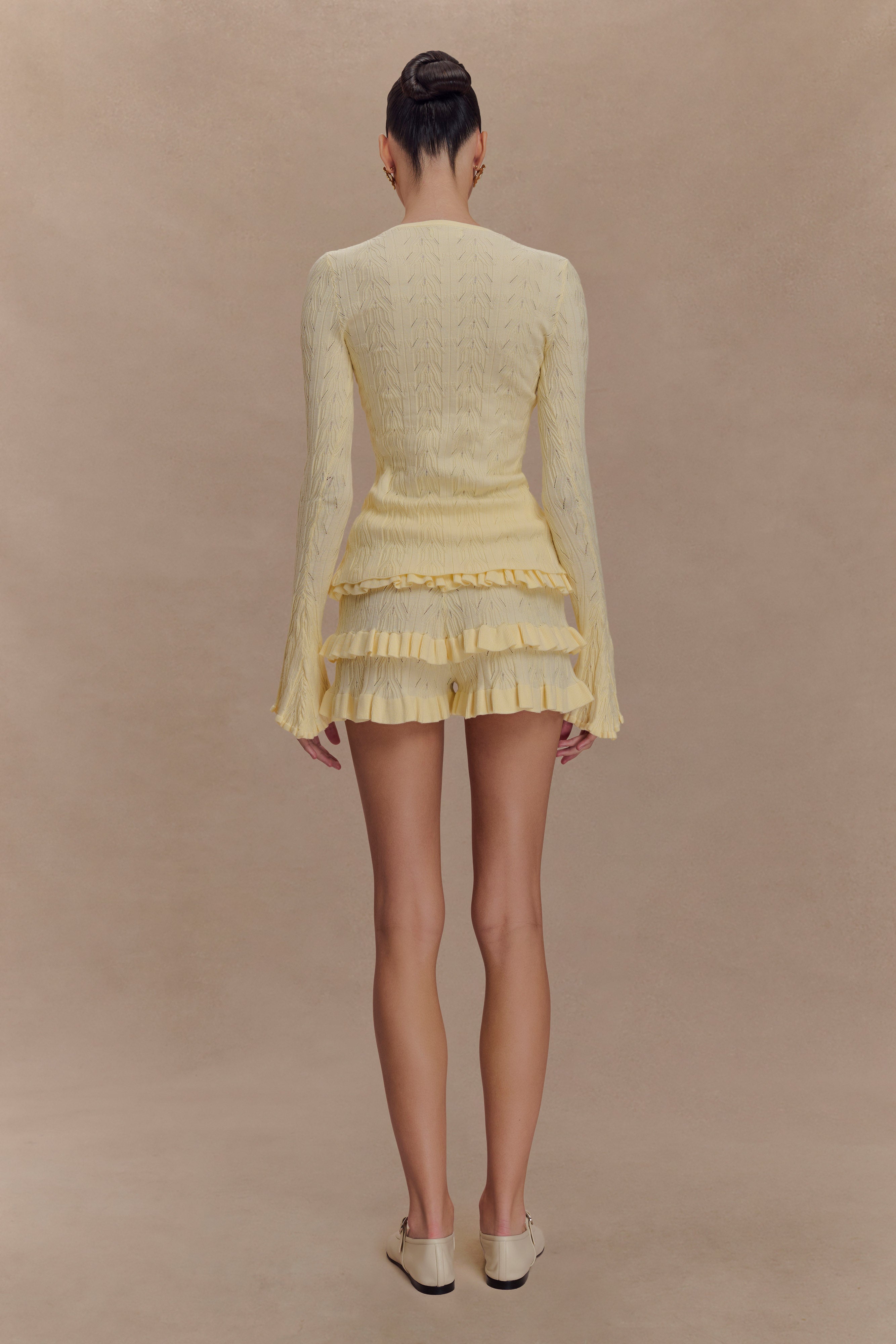 Amy Pointelle Knit Frill Bloomers - Lemon | MESHKI US