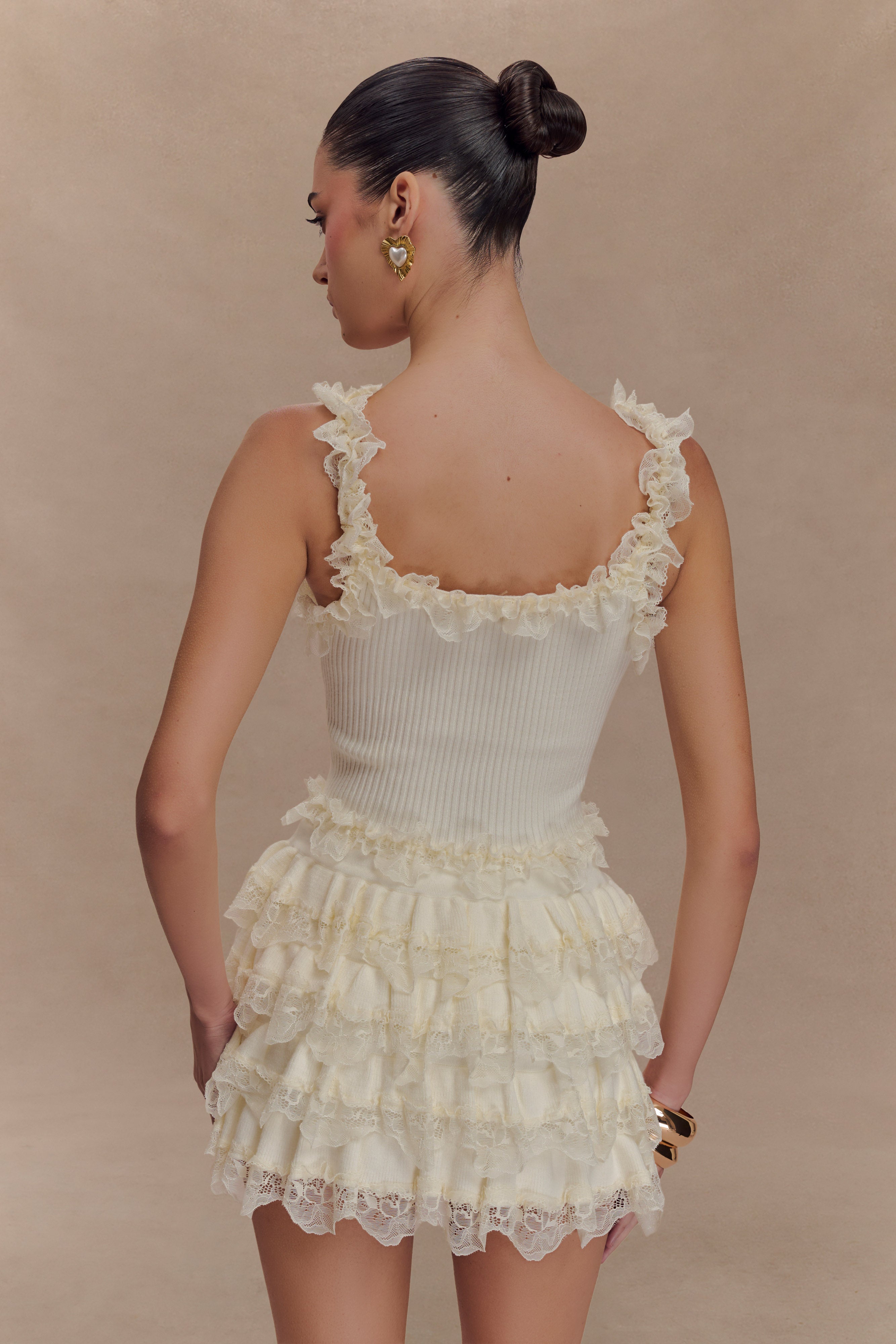 Margaret Lace Ruffle Mini Skort - Cream | MESHKI US
