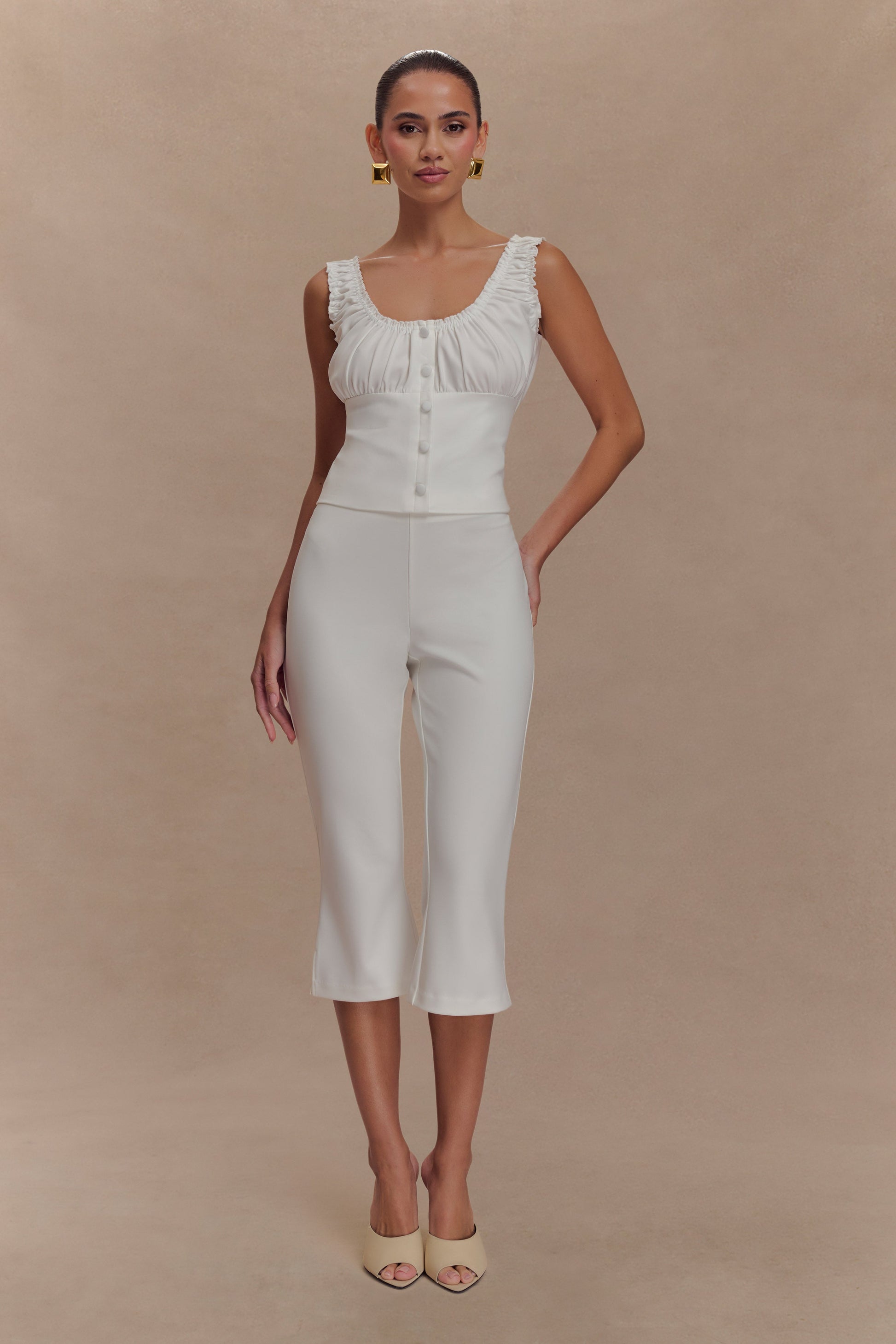 Layla Flared Crepe Capri Pants - White #5