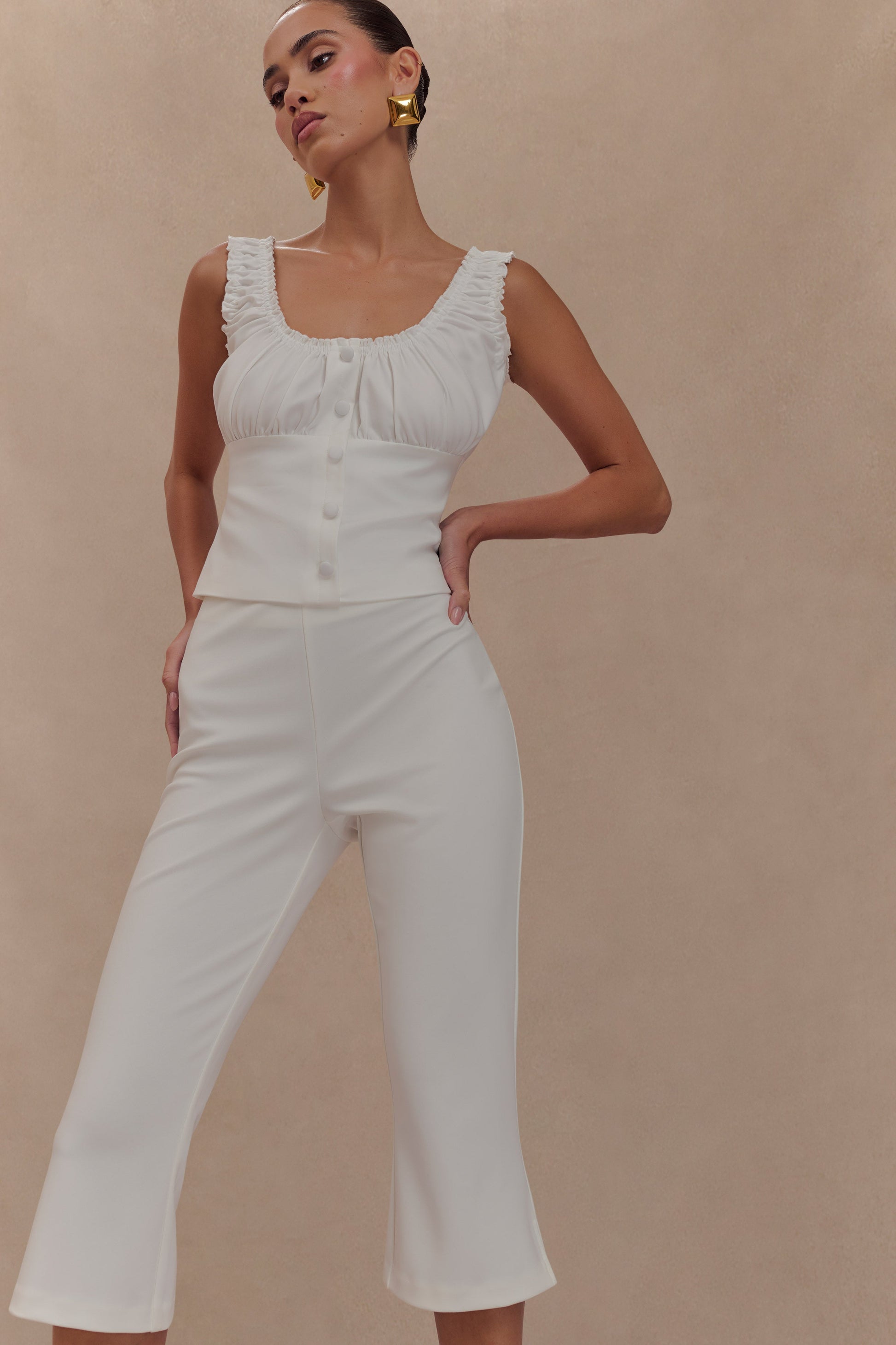 Layla Flared Crepe Capri Pants - White #3
